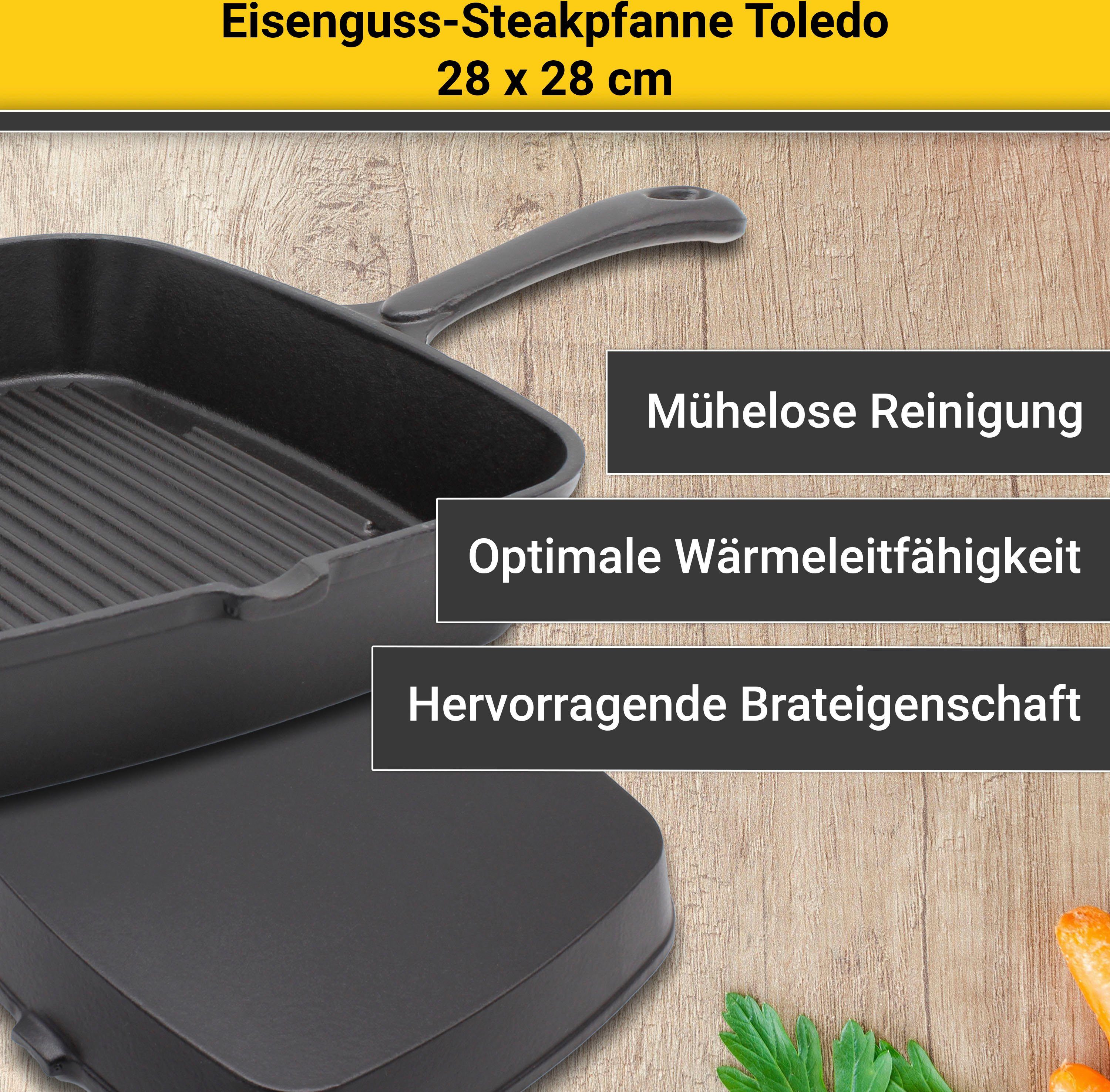 Krüger Steakpfanne Einsenguss Grill-/ Steakpfanne TOLEDO, 28 x 28cm, Gusseisen (1-tlg), für Induktions-Kochfelder geeignet – Bild 2 von 5
