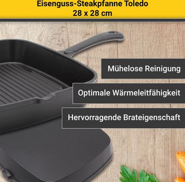 Krüger Steakpfanne Einsenguss Grill-/ Steakpfanne TOLEDO, 28 x 28cm, Gusseisen (1-tlg), für Induktions-Kochfelder geeignet