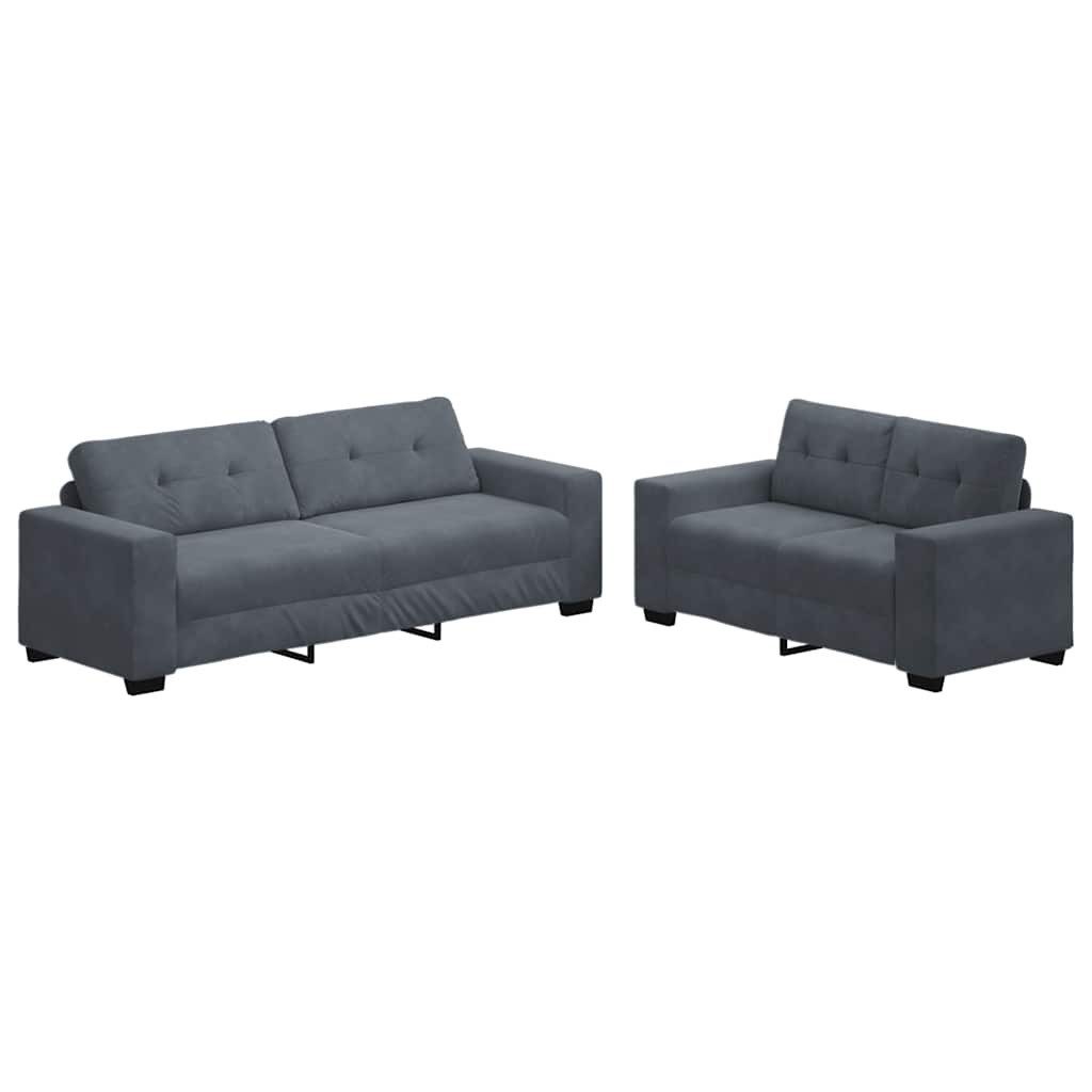 vidaXL Sofa 2-teiliges Sofa-Set mit Kissen, dunkelgrauer Samt günstig online kaufen