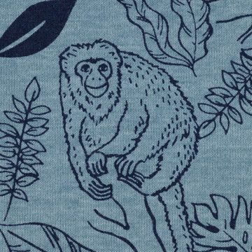 SCHÖNER LEBEN. Stoff Baumwolljersey MONKEYS Affen Blätter rauchblau meliert dunkelblau 1,4, allergikergeeignet