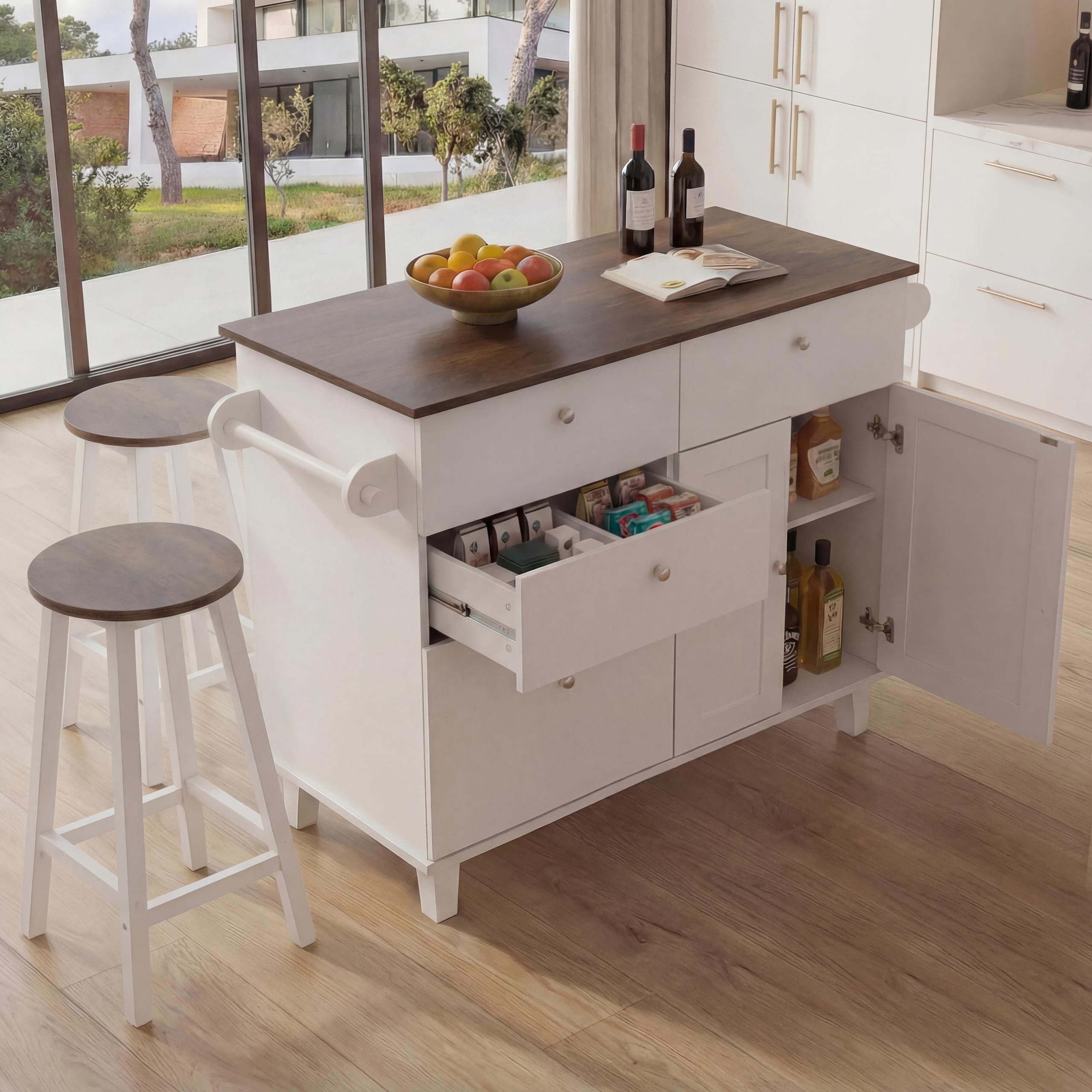 MCW Kücheninsel MCW-P62, Tischplatte mit Struktur, Ausreichend Stauraum, Hocker mit Fußablage