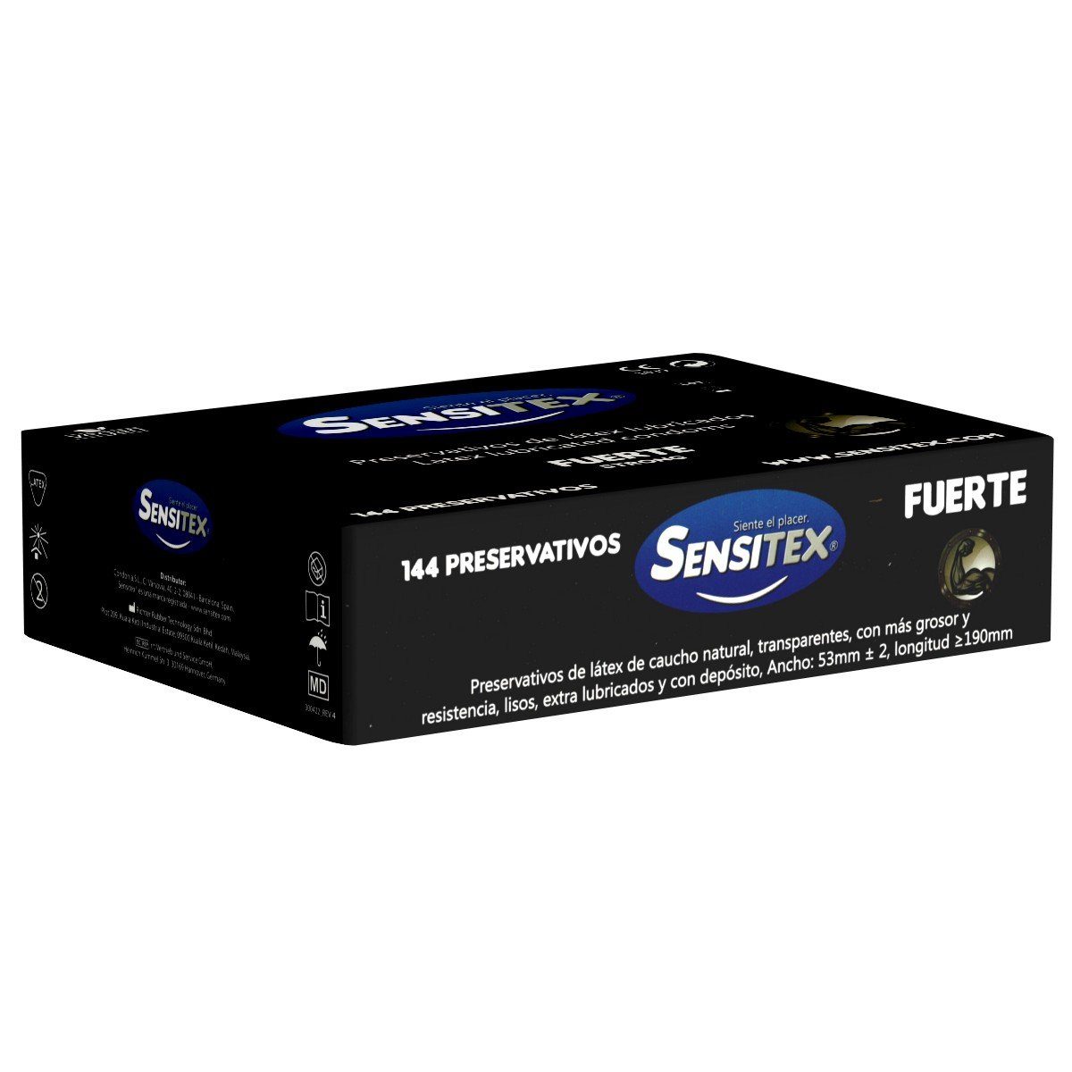 Sensitex Kondome Extra Fuerte (Strong) Kondome für genussvollen Analverkehr, Packung mit, 144 St., Vorratsbox, Großpackung, extra starke und vegane Kondome aus Spanien