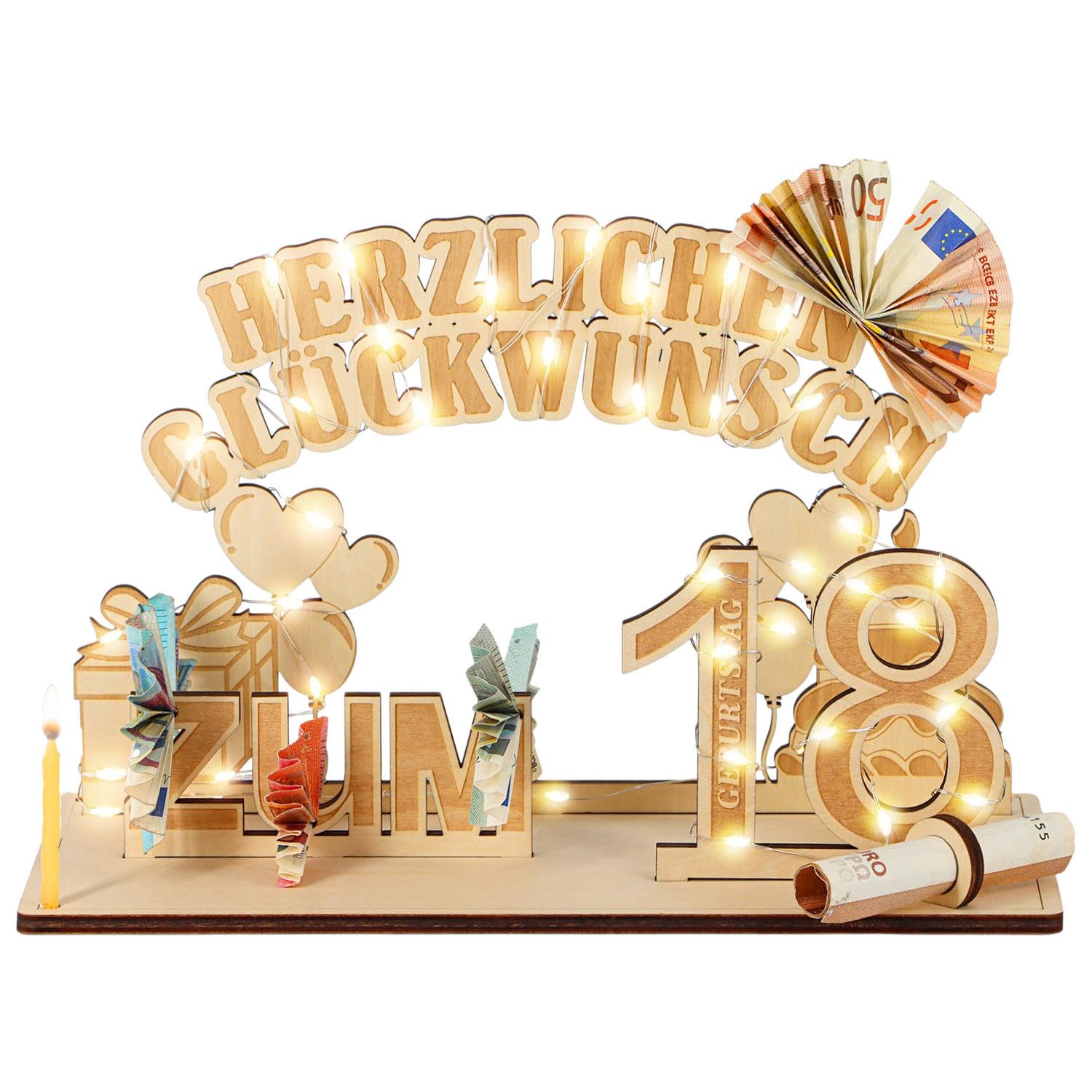 Refttenw Dekoobjekt Geldgeschenke Geburtstag mit LED Lichterkette, Geldgesc günstig online kaufen