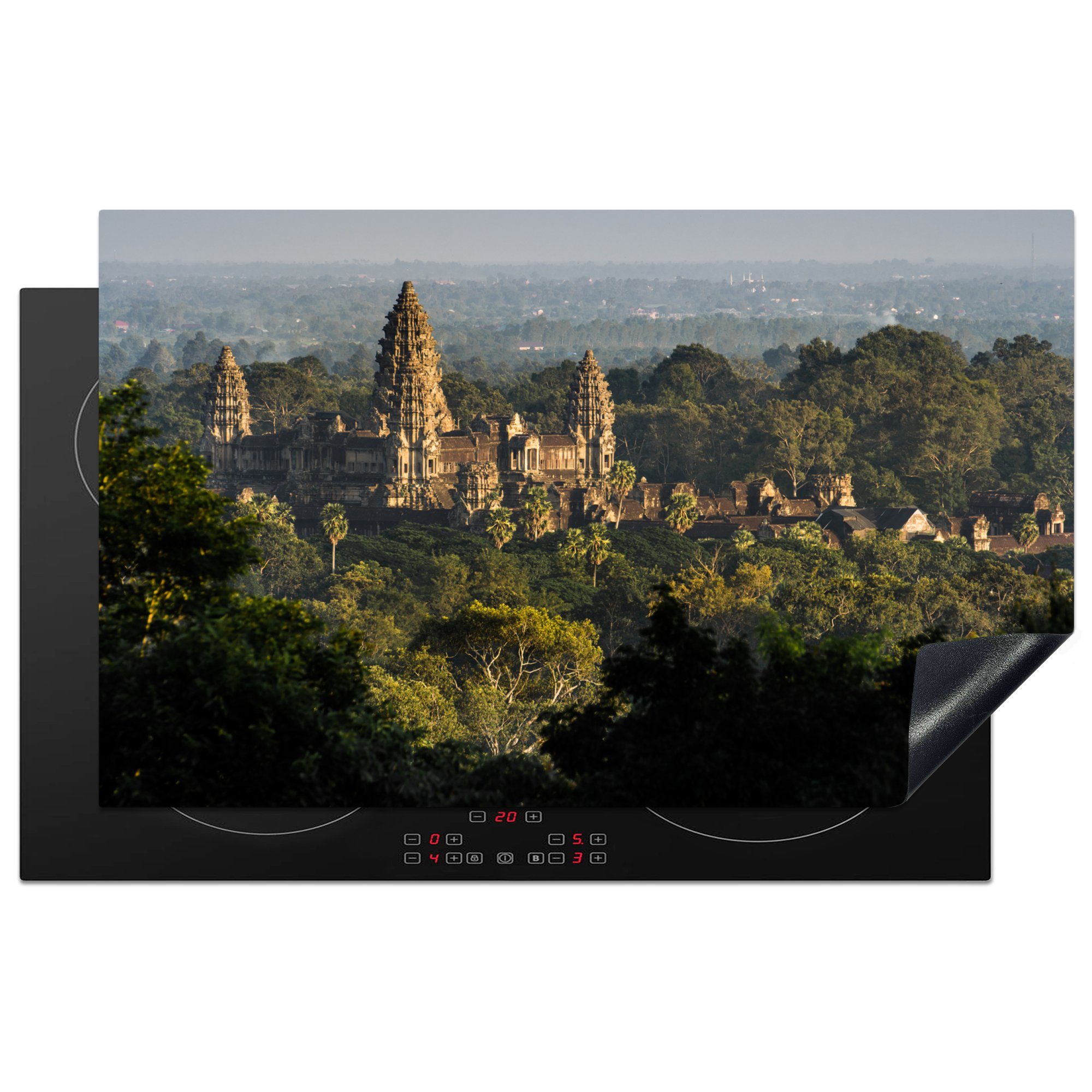 Vinyl, Wat Angkor Ceranfeldabdeckung, für MuchoWow Bäumen, tlg), zwischen cm, Herdblende-/Abdeckplatte 83x51 küche Arbeitsplatte (1 den