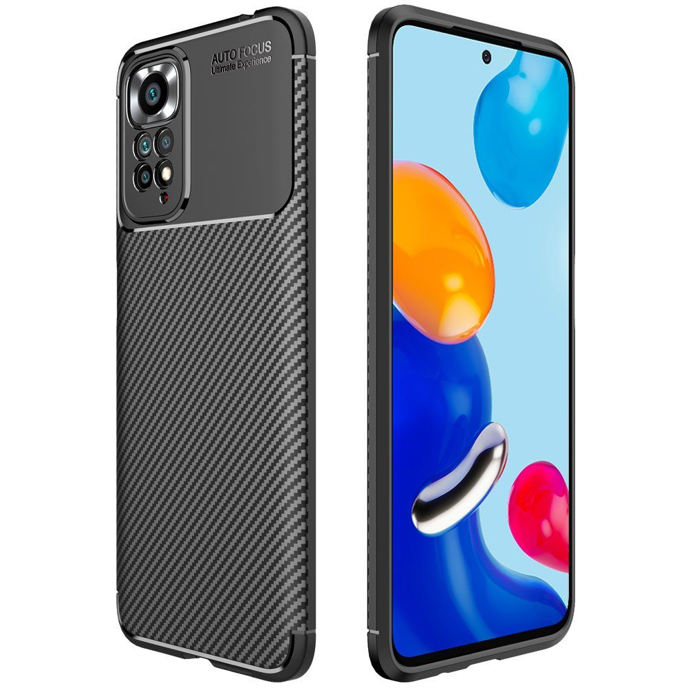FITSU Handyhülle Handyhülle für Xiaomi Redmi Note 11 Case im Carbon Design Schwarz 6,43 Zoll, Handyhülle mit Carbon Optik, stabile Schutzhülle, Case mit Eckenschutz