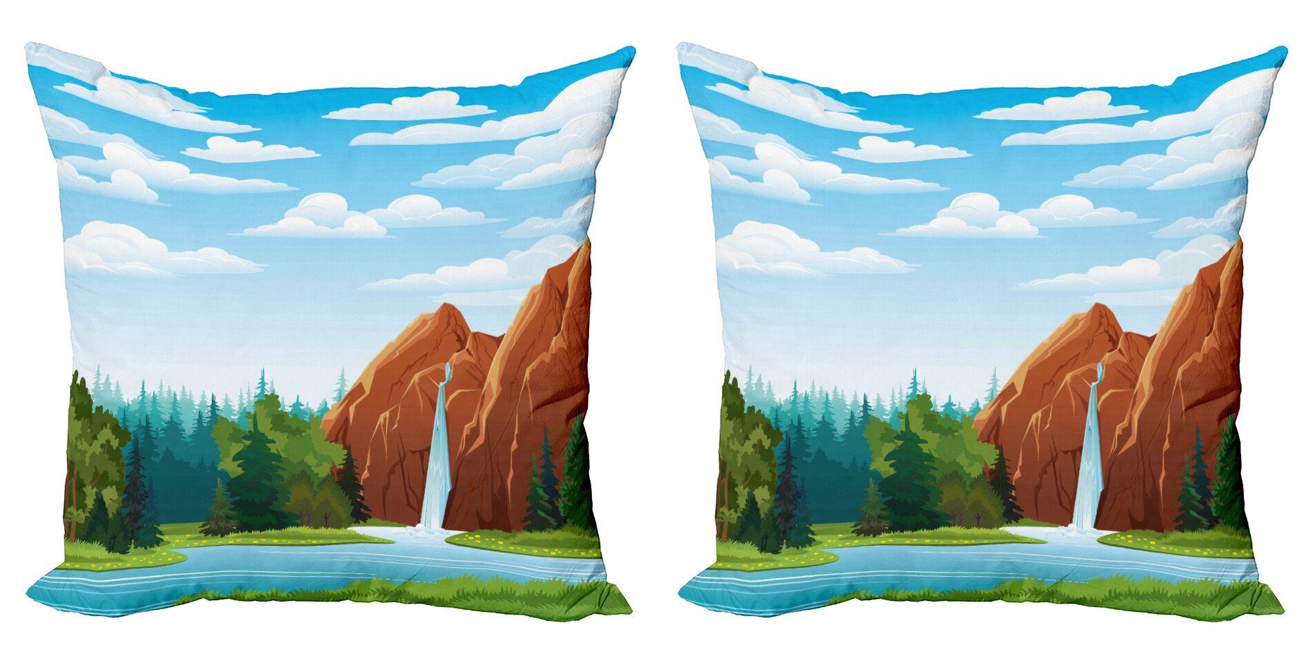 Stück), Abakuhaus Sky Kissenbezüge lake Wasserfall Digitaldruck, Doppelseitiger Mountain Accent Modern (2 Forest