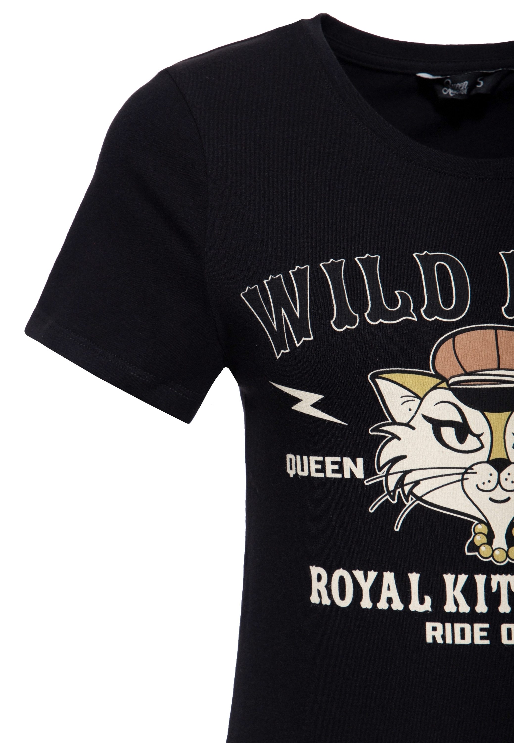 QueenKerosin Print-Shirt Royal Kitten Club (1-tlg) mit Katzen-Artwork