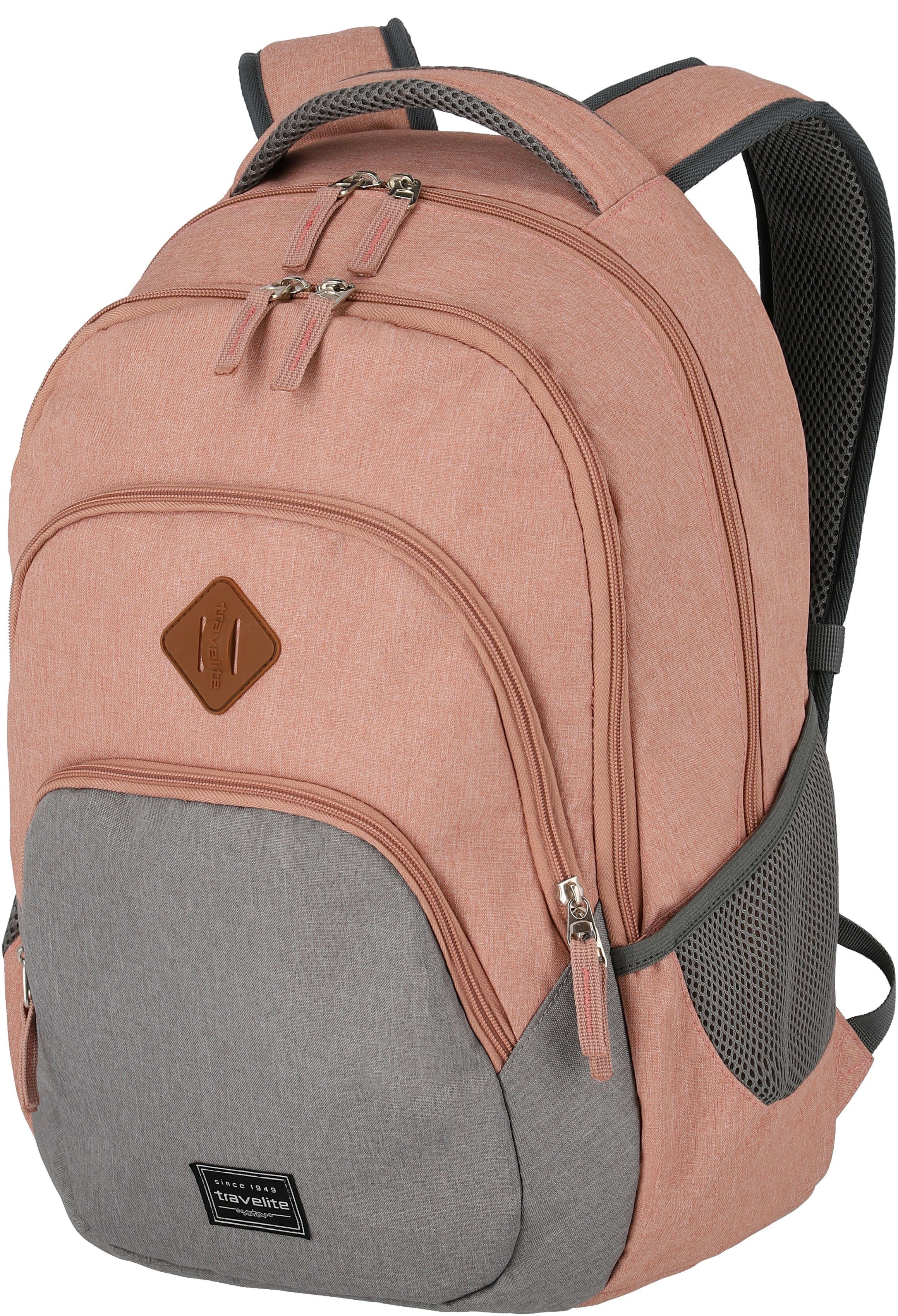 travelite Laptoprucksack BASICS Melange, rosa/grau, Arbeitsrucksack Schulru günstig online kaufen