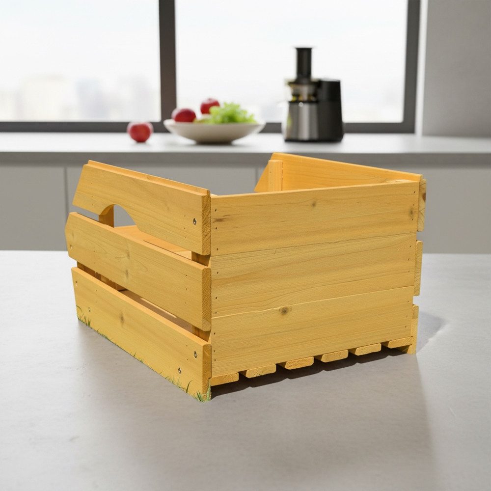 Melko Kartoffelkiste Holzkiste Obstkiste mit Griffen Weinkisten Aufbewahrungskiste (seitliche Grifföffnungen erleichtern das Tragen, mehrere Kisten lassen sich sicher), stapeln