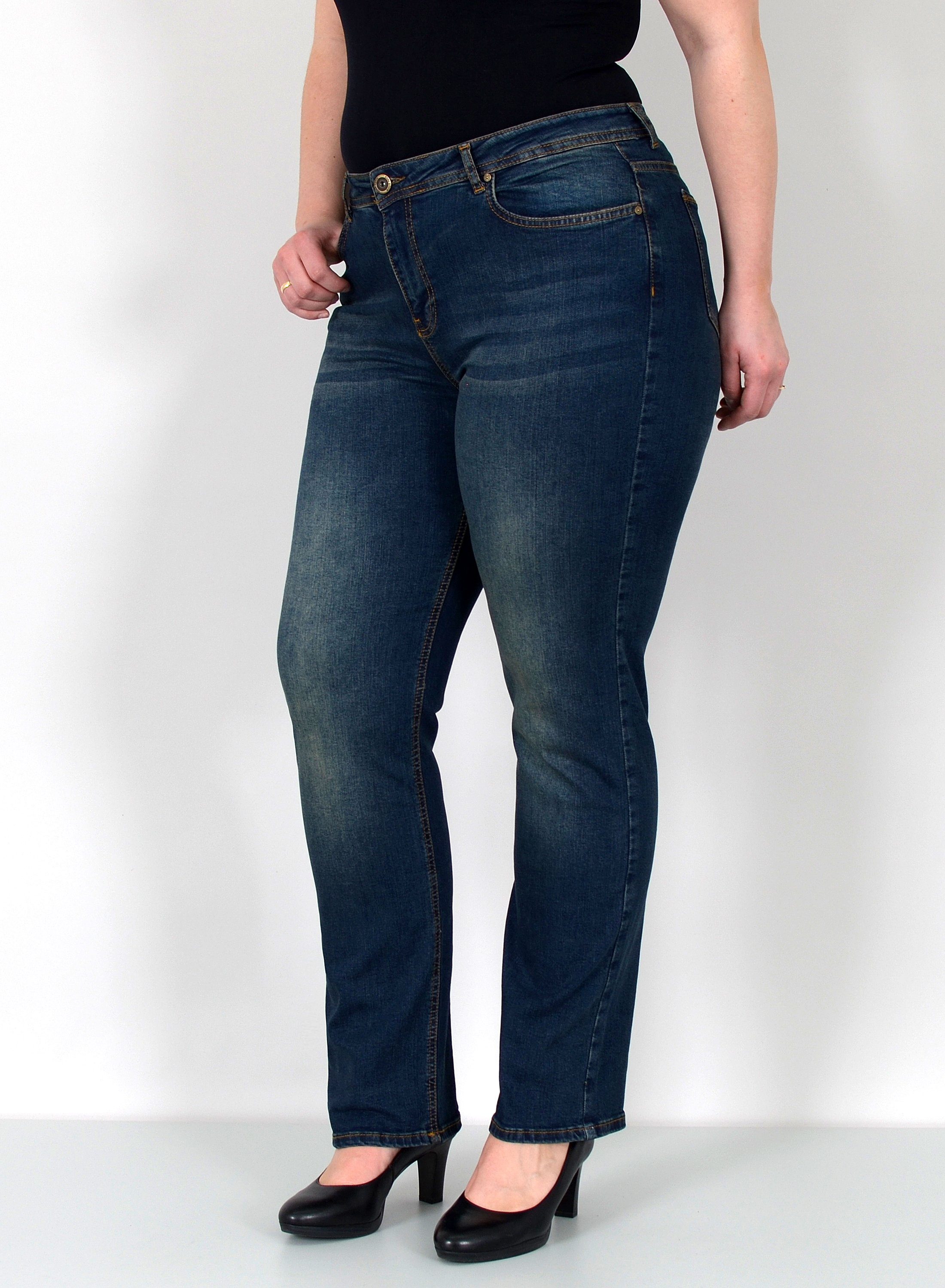 Straight-Jeans Gerade Schnitt Jeans hoher Bund mit Stretch bis Plus Size Übergröße