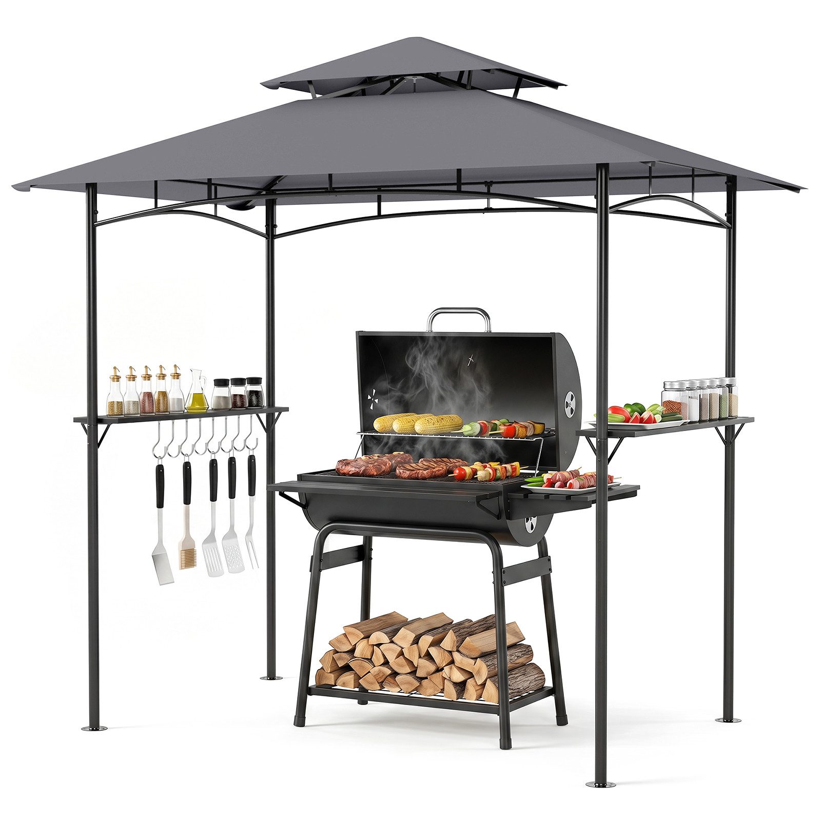 COSTWAY Grillpavillon, Grillunterstand mit Doppeldach, Grillüberdachung Outdoor