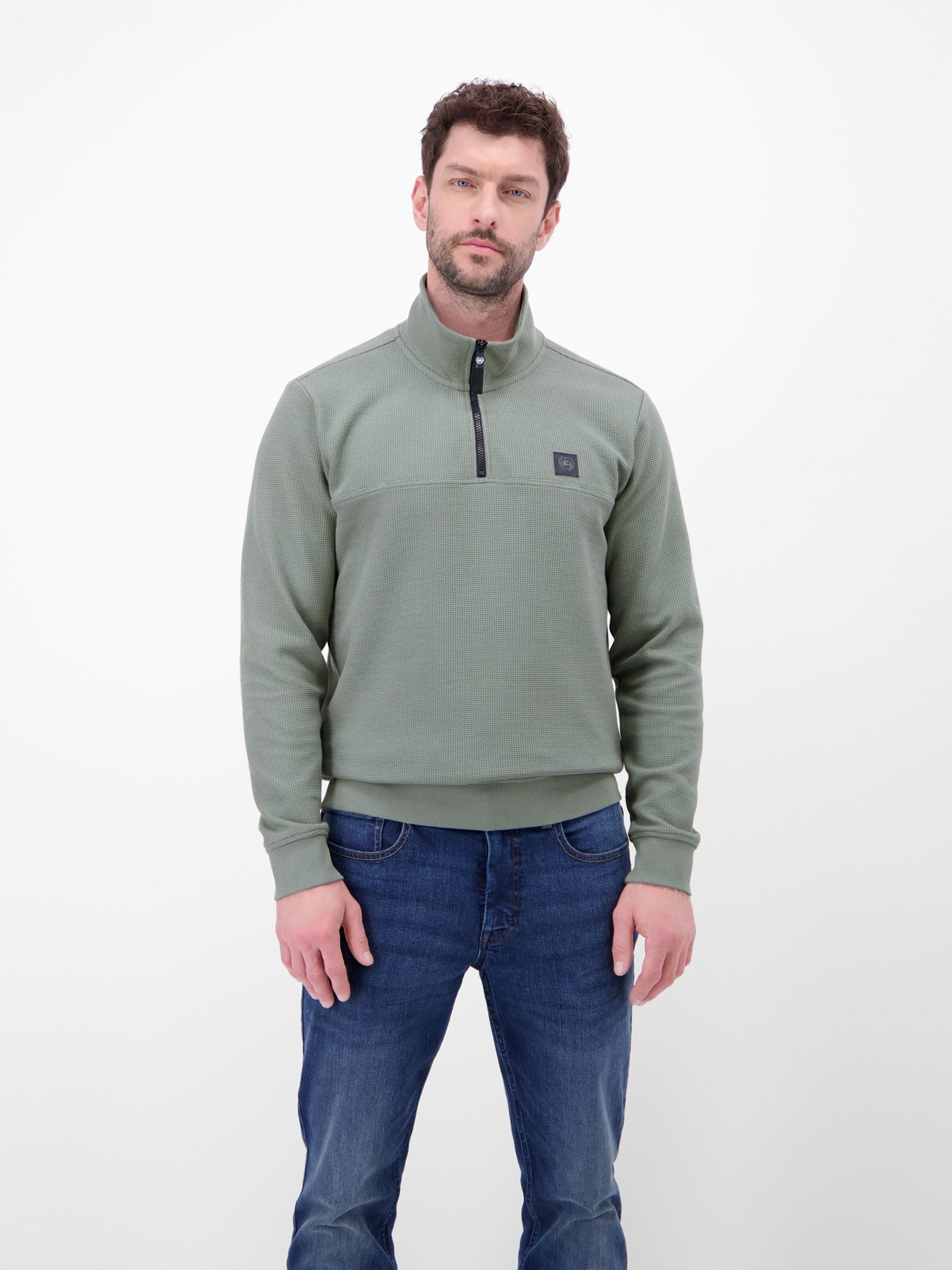 Sweatshirt Troyer in Sweatqualität mit Waffelstruktur