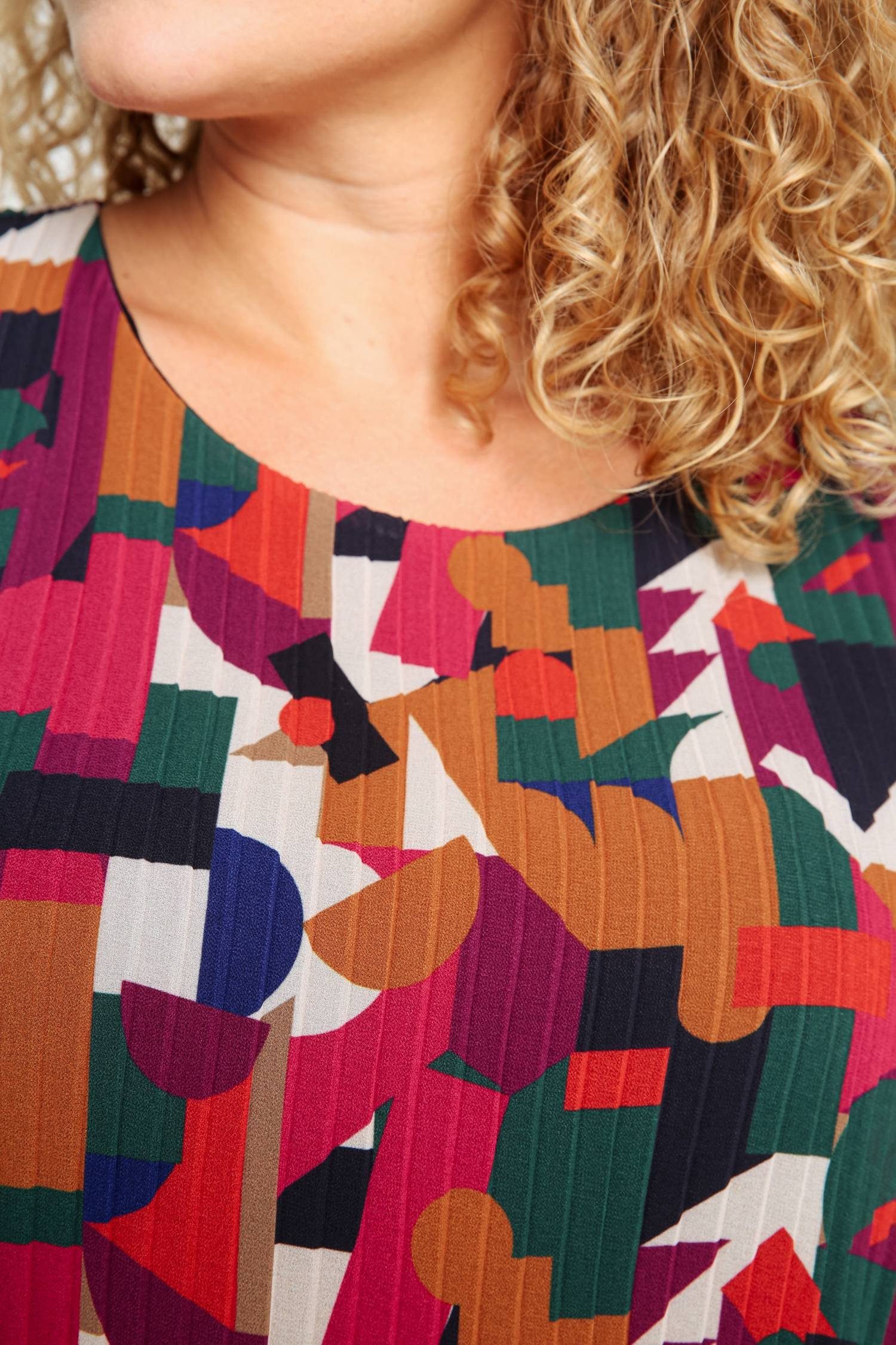 Diana Mit Plisseebluse Paprika (1-tlg) Shirtbluse Geometrischem Muster