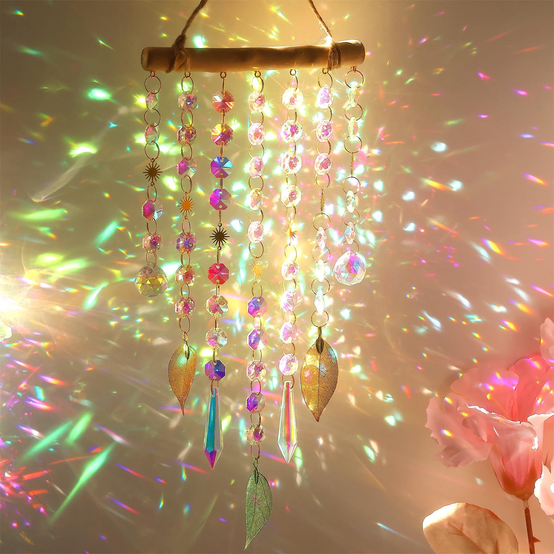 FOUORTUNATE-BEE Windspiel Regenbogen Suncatcher Kristall Anhänger Fensterdeko für Garten Deko, Kristall Sonnenfänger für Fenster, Balkon, Auto und Wohnraum Deko