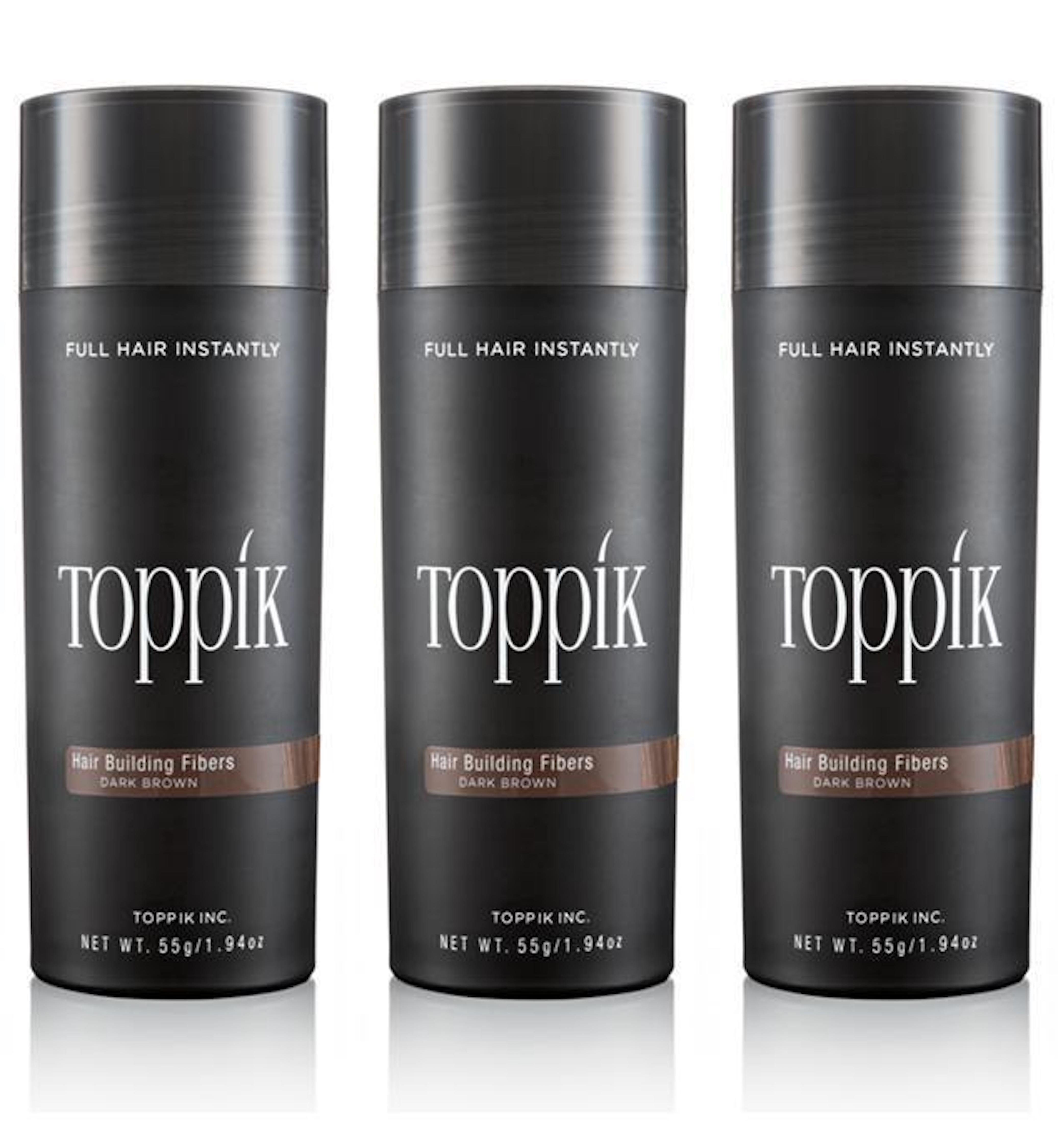 TOPPIK Haarstyling-Set TOPPIK 3x 55 g Haarverdichter Streuhaar Haarverdichtung Schütthaar Hair Fibers, Haarfasern, Haar Puder, Für mehr Volumen Dunkelbraun