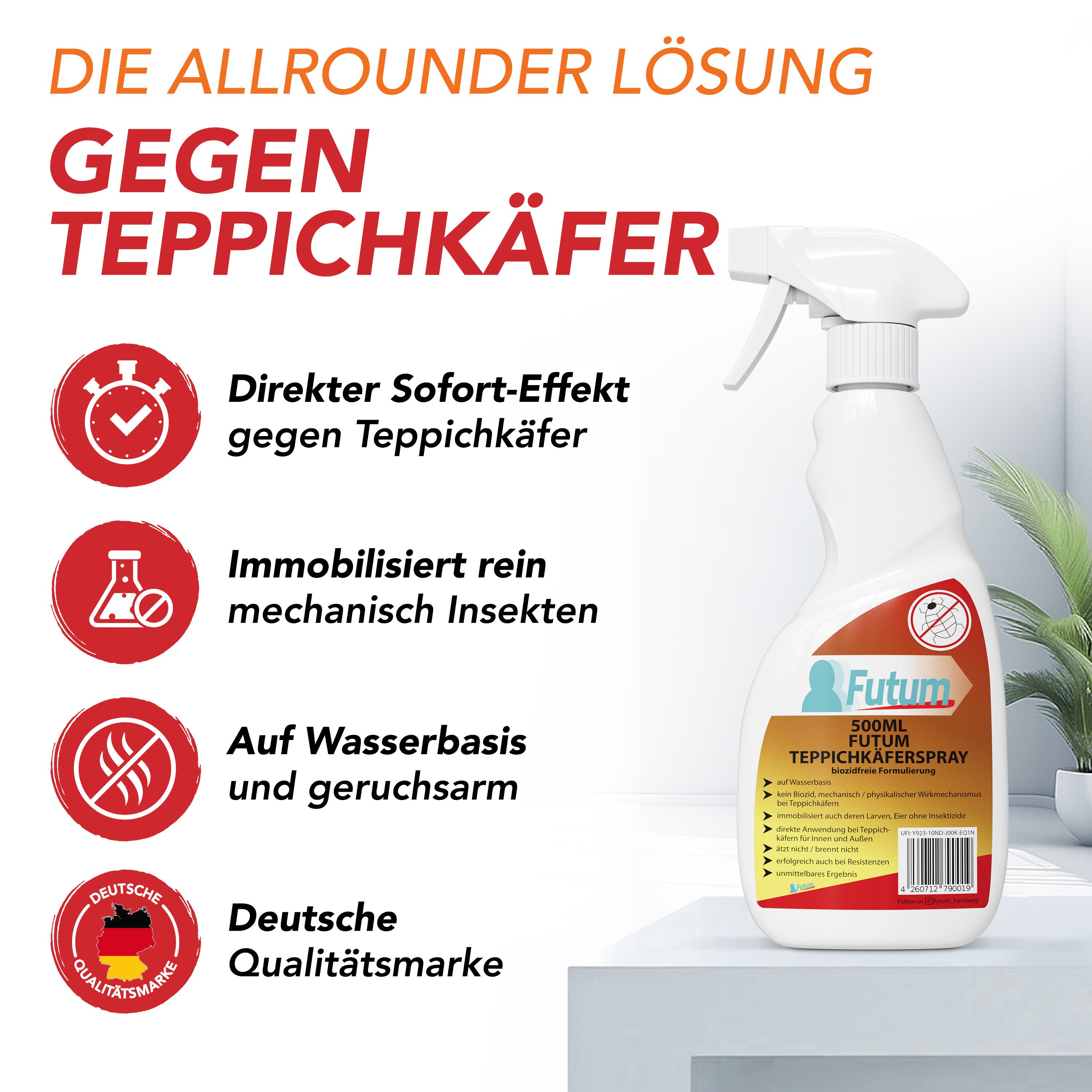 FUTUM Insektenspray Teppichkäferspray, Käfer Abwehr, 1 l – Bild 2 von 5