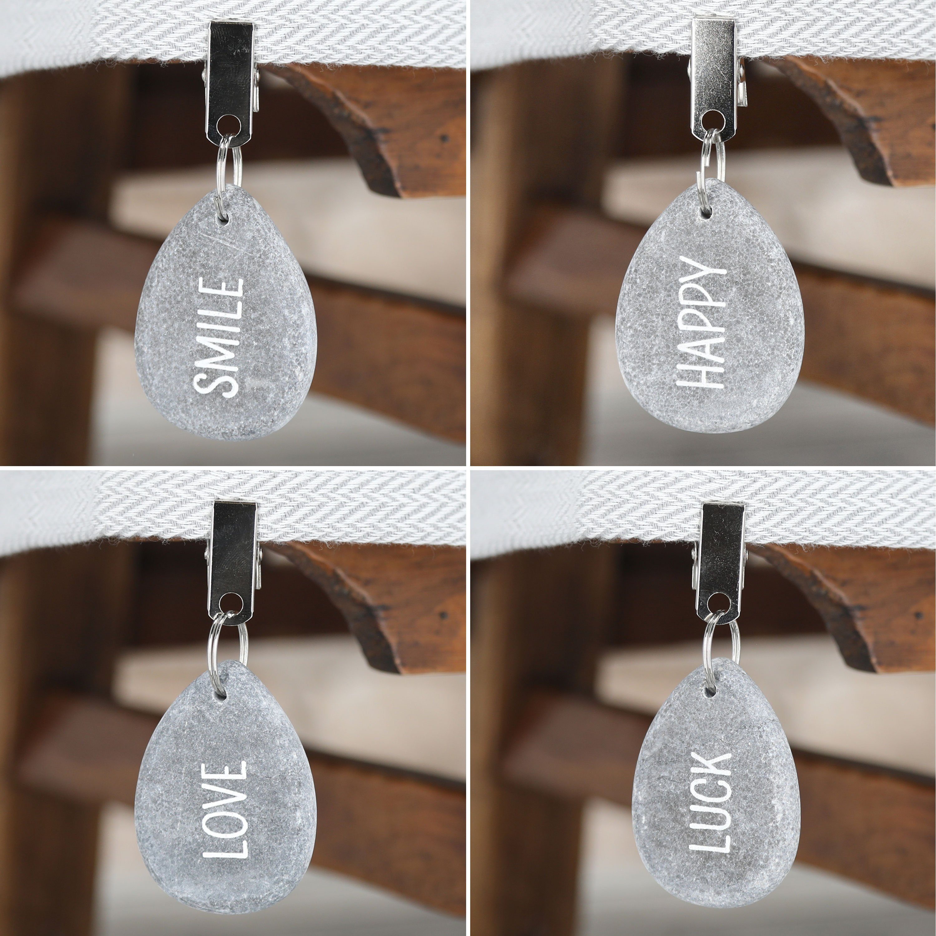 CEPEWA Tischdecke Tischdeckenbeschwerer 4er Set Stein 4,5x6x1cm Happy Luck Love Smile – Bild 4 von 5