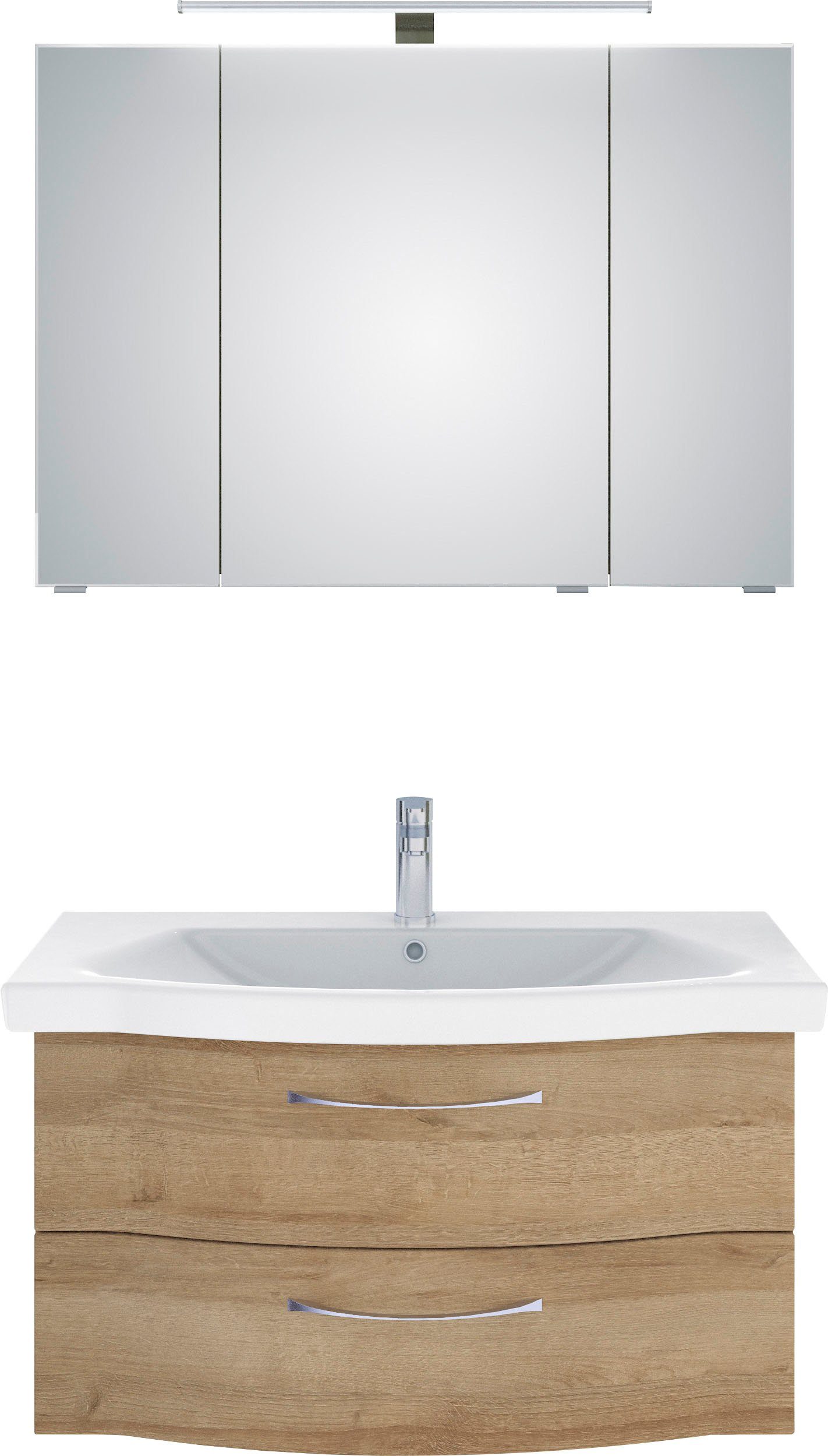 Saphir Badmöbel-Set 6005 Sprint 2-teilig, Keramik-Waschtisch mit LED-Spiegelschrank, (2-St), Waschplatz 98 cm breit, inkl. Türdämpfer, 3 Türen, 2 Schubladen