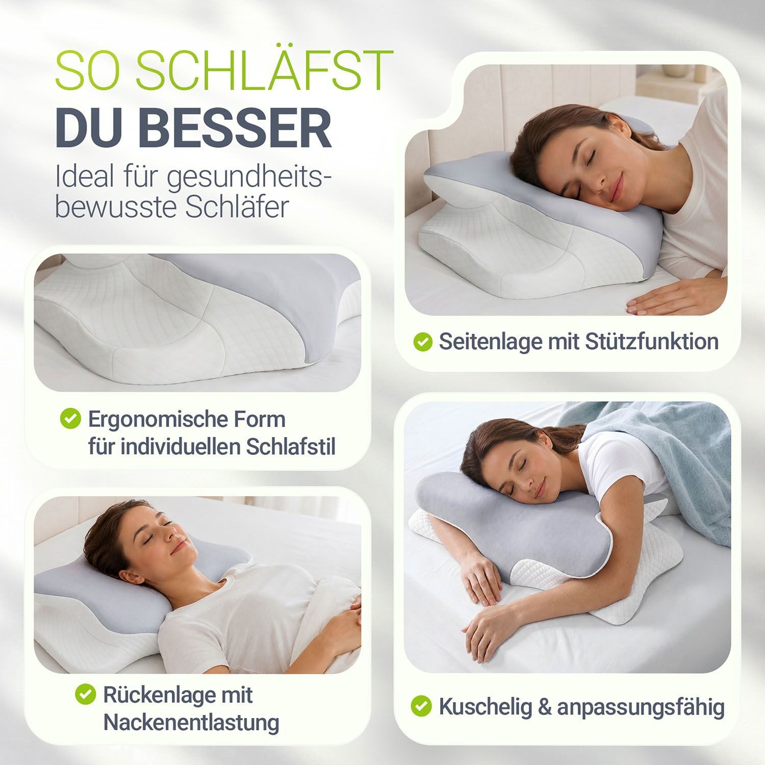 Juskys Nackenstützkissen-Set, Füllung: PU Memory Foam, Bezug: Polyester, Ergonomisch & stützend, atmungsaktiv, waschbar, formstabiles Material – Bild 3 von 5