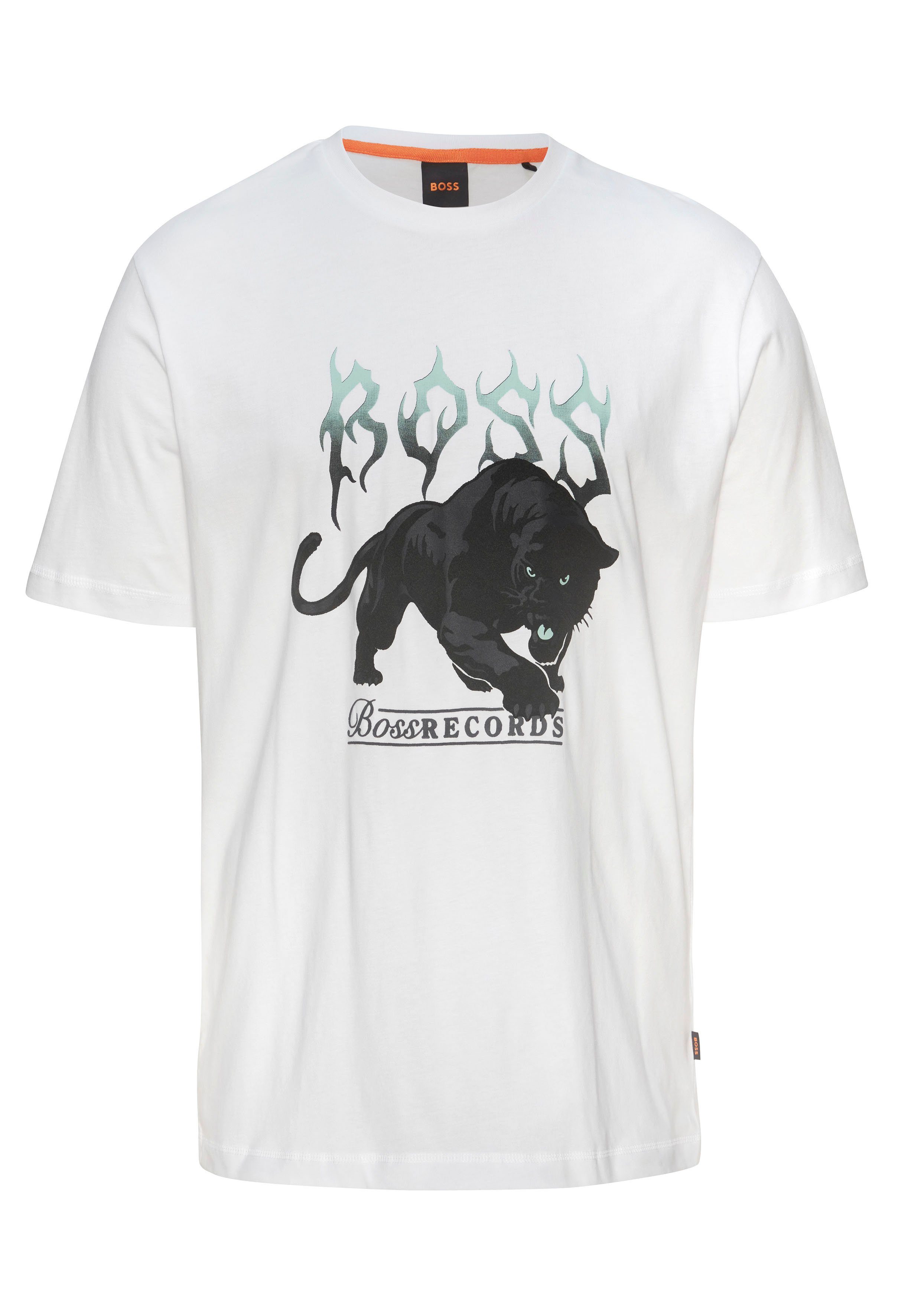 BOSS modischem Frontdruck 100_White mit ORANGE TeePantera T-Shirt