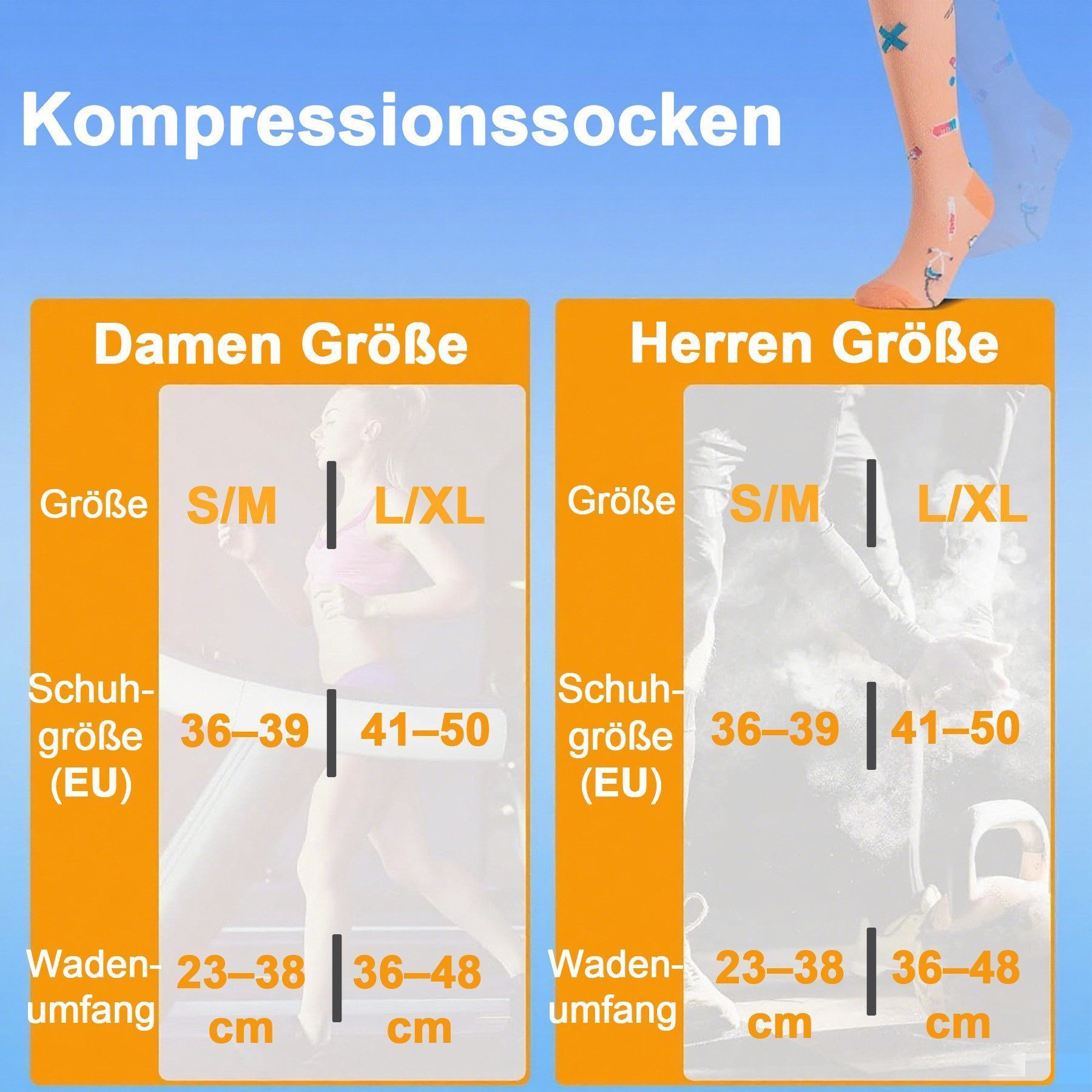 Mutig Kompressionsstrümpfe 6 Paar Lange Kompressionssocken für Damen & Herren (Sportsocken & Reisesocken, Bequem und Elastisch) Ideal für Sport, Reisen und Allt – Bild 5 von 5