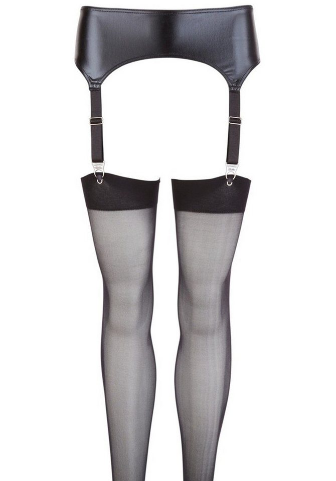 NO:XQSE Strumpfhalter Wetlook Strapsgurt mit Strümpfen - schwarz, mit Strümpfen