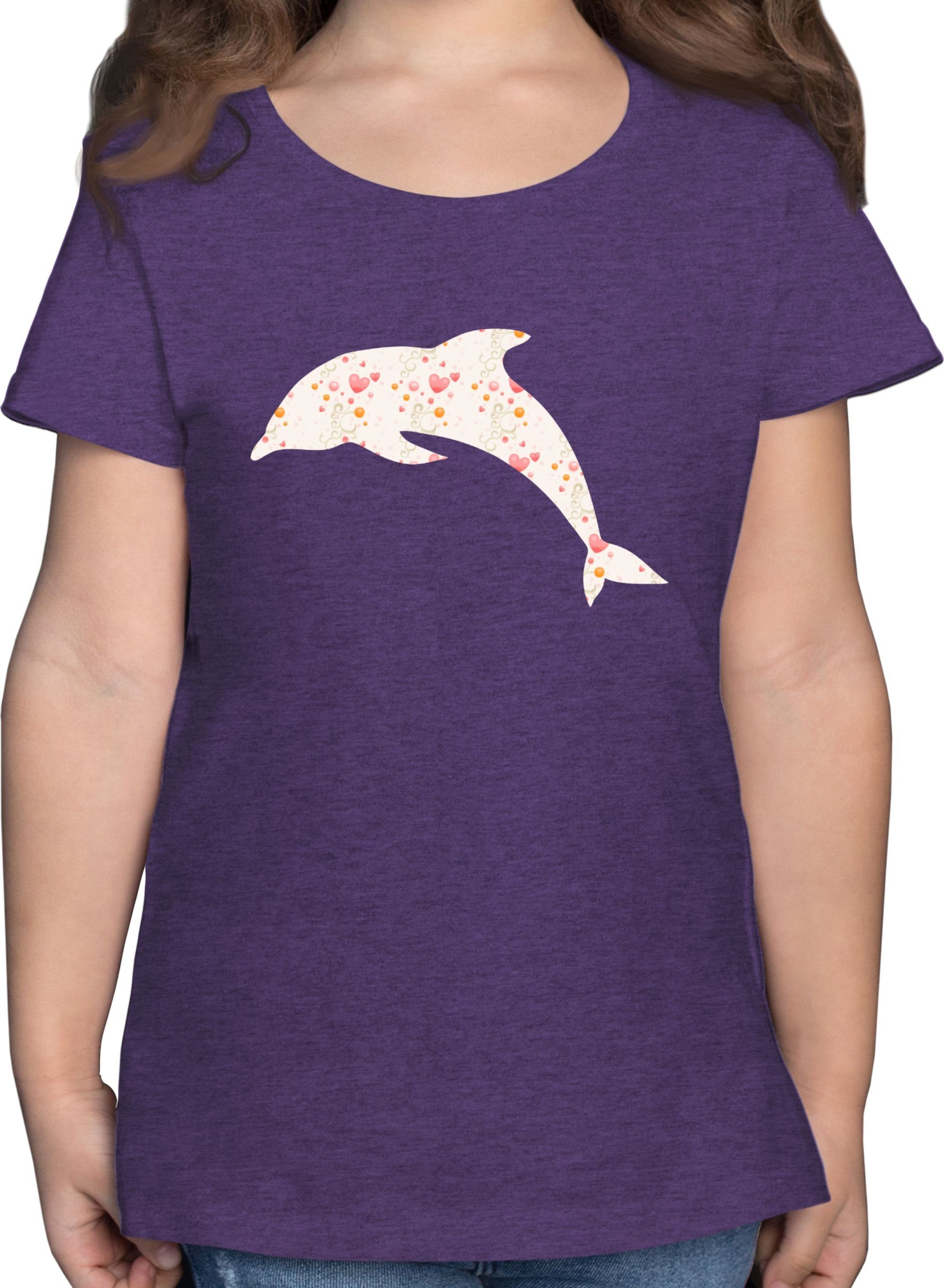 Lila 2 Delfin Shirtracer Meliert Print Herzen Tiermotiv Animal T-Shirt