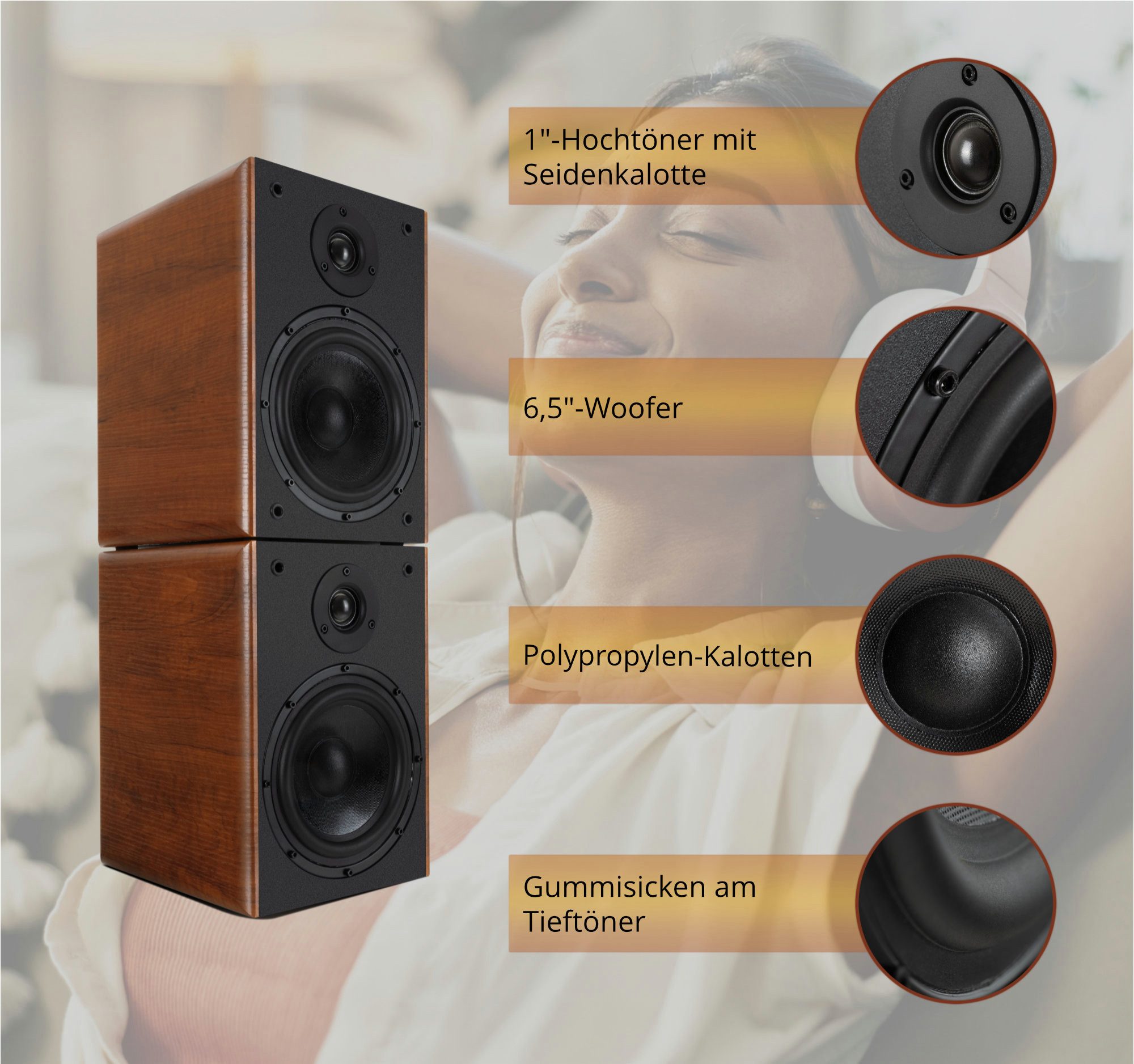 McGrey McGrey BSS-365 BN 6,5" HiFi Regallautsprecher Paar braun 2x 60W RMS Lautsprecher 2 Wege (6 W, HiFi Flachlautsprecher,6,5" (16,5 cm) Woofer, 1,0" (2,54 cm) Tweeter)