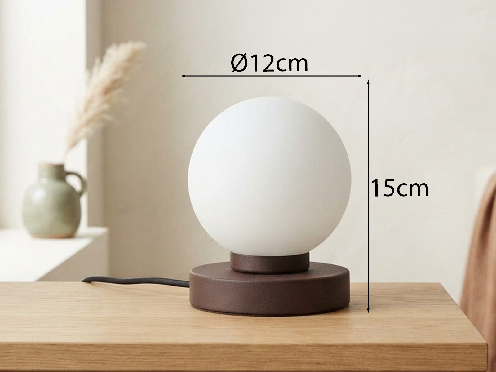 Reality Leuchten LED Nachttischlampe touch Kugel-Lampe, Höhe 15cm, dimmbar, LED wechselbar, Warmweiß, kleine Tischlampe mit Glas-Kugel, Tischleuchte inkl. E14 L – Bild 4 von 5
