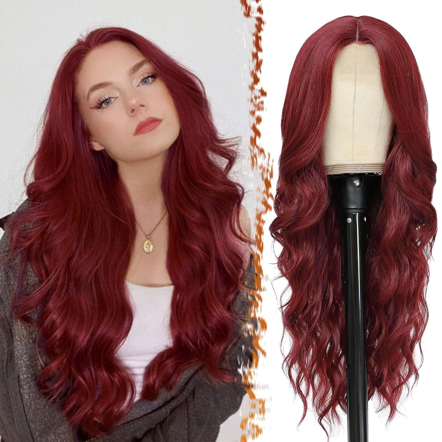 LuxusKollektion Kostüm-Perücke Lange Wellige Rot Perücke 66cm lace Front Synthetische Haar Perücke