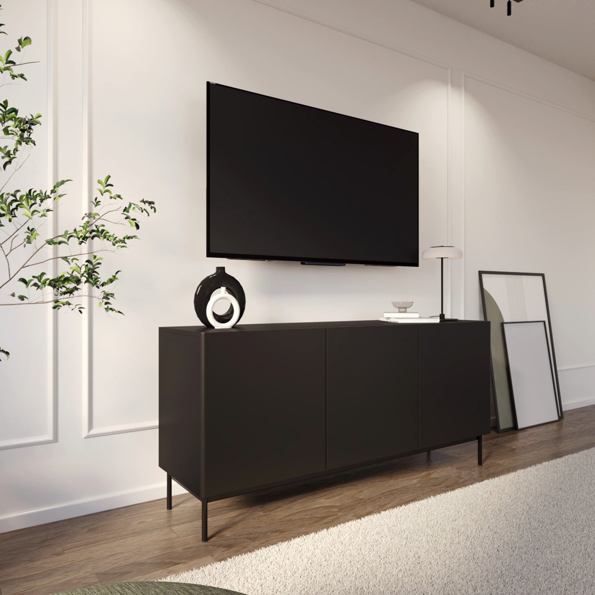 Selsey TV-Schrank OLIO TV-Lowboard Olio dreitürig hoch 160 cm Schwarz