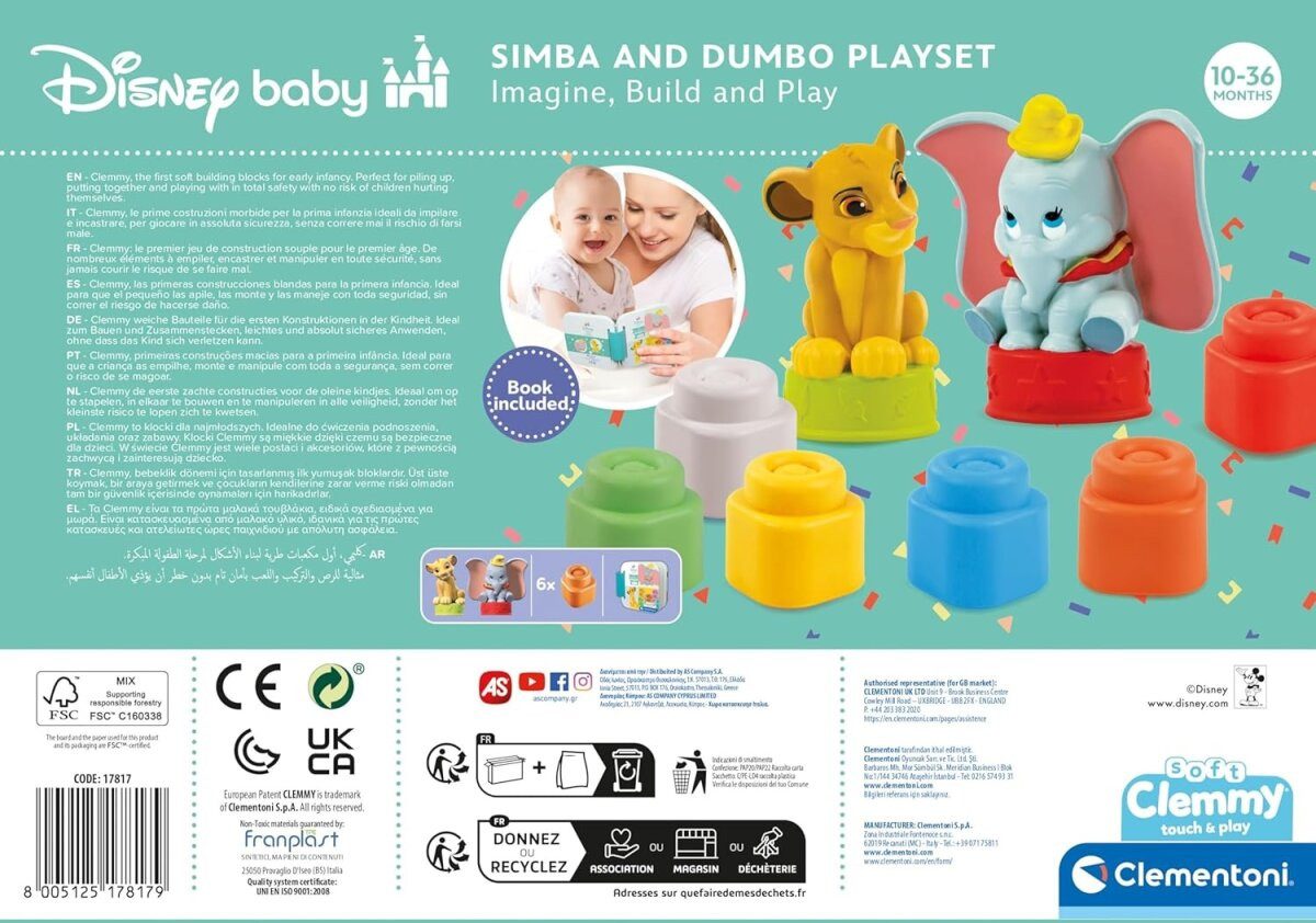 Clementoni® Lernspielzeug Disney Classics Clemmy Baustein-Satz mit Buch Clementoni, entwickelt manuelle Fähigkeiten und sensorische Fähigkeiten