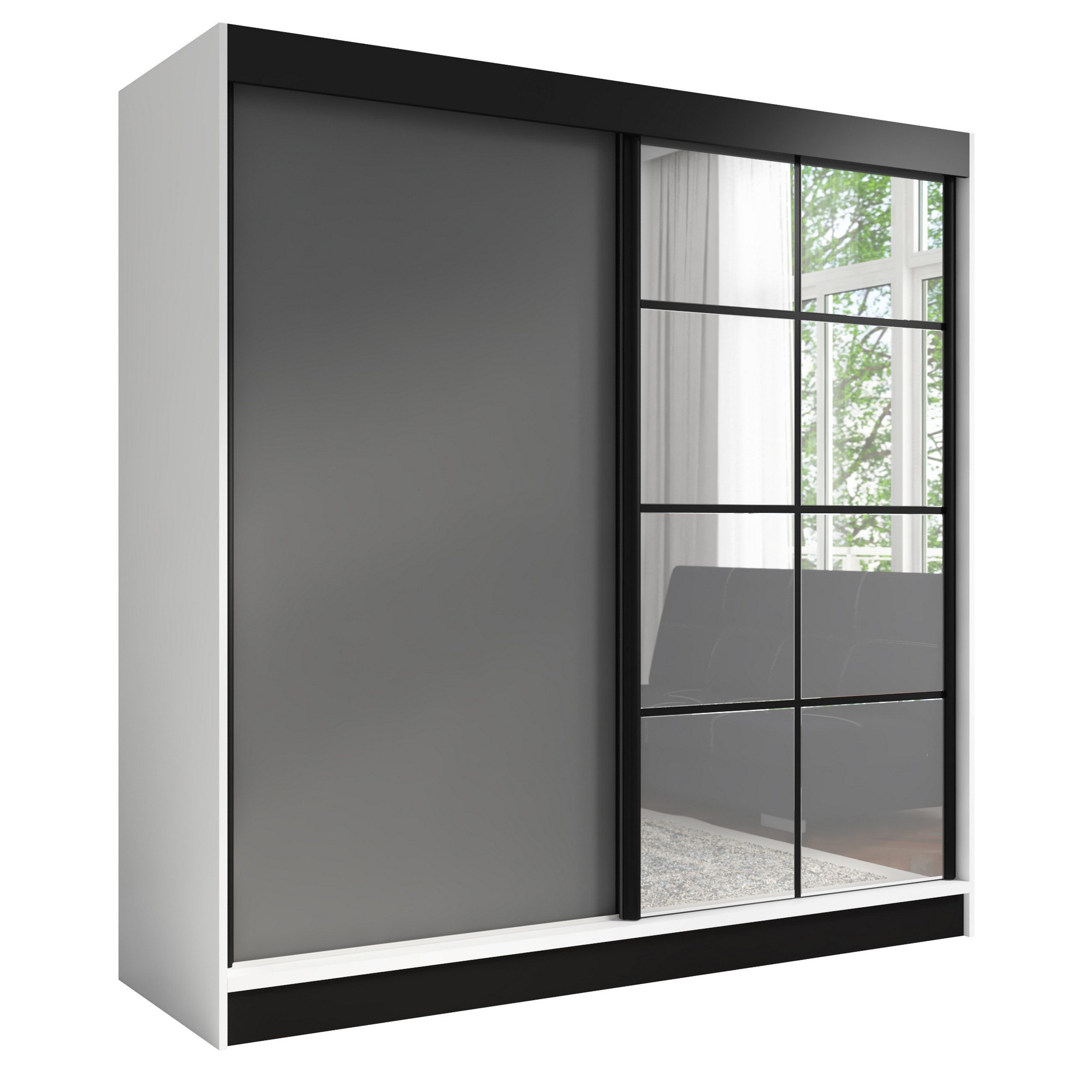 A&J MöbelLand GmbH Schiebetürenschrank TAVIRO 2-türiger Kleiderschrank mit Spiegel (TOP ANGEBOT! Geräumiger Schrank mit einer Breite von 200 cm und Spiegel, ideal zur Aufbewahrung von Kleidung und Accessoires. 3 Schubladen und viel Stauraum. TOP PRODUKT! Wählen Sie das ideale Modell für Ihr Schlafzimmer!, Inclusive 3 Schubladen) Breite: 200 cm, Höhe: 215 cm, Tiefe: 60 cm