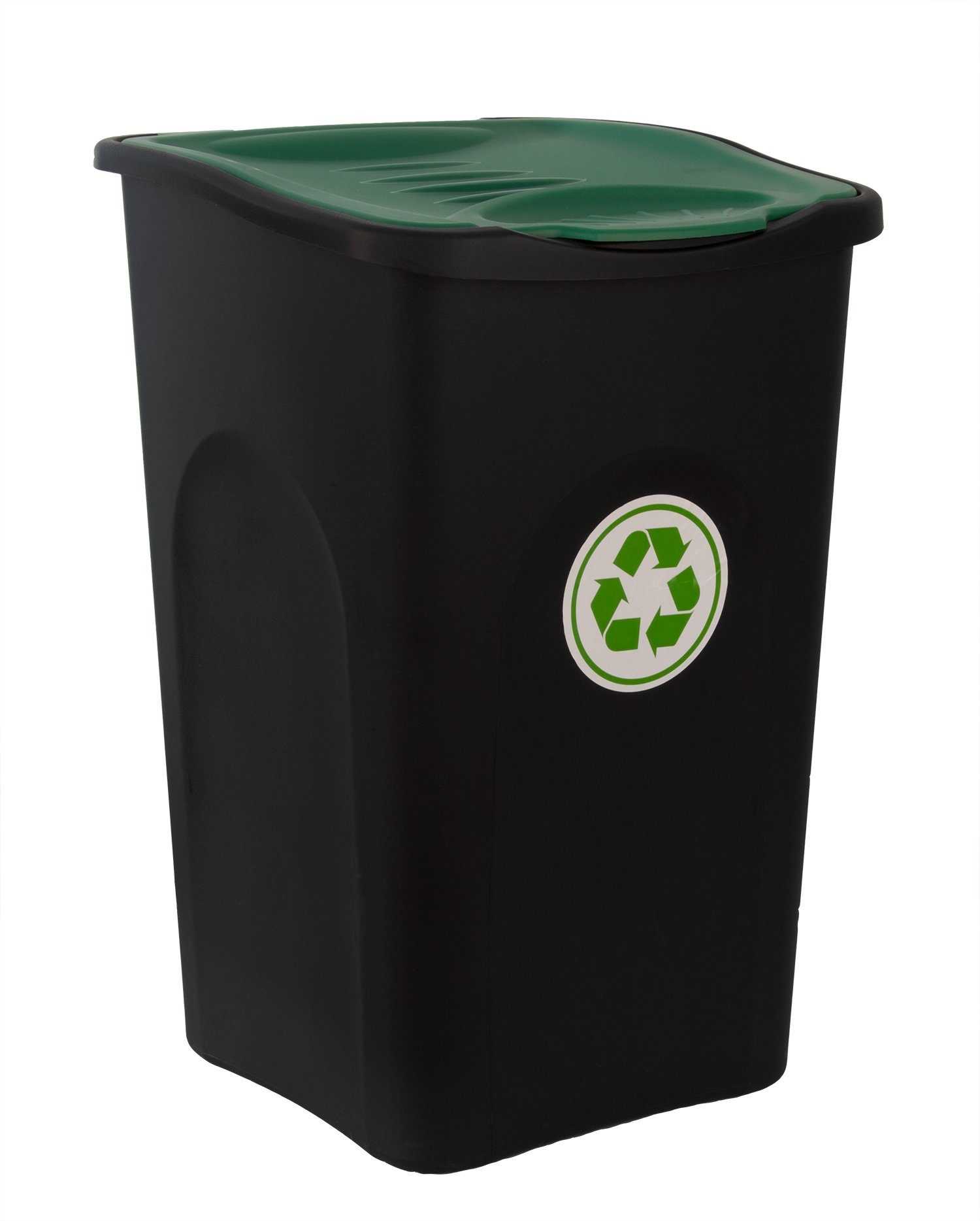 BigDean Mülleimer »XL 50L groß − schwarz mit grünem Klappdeckel −