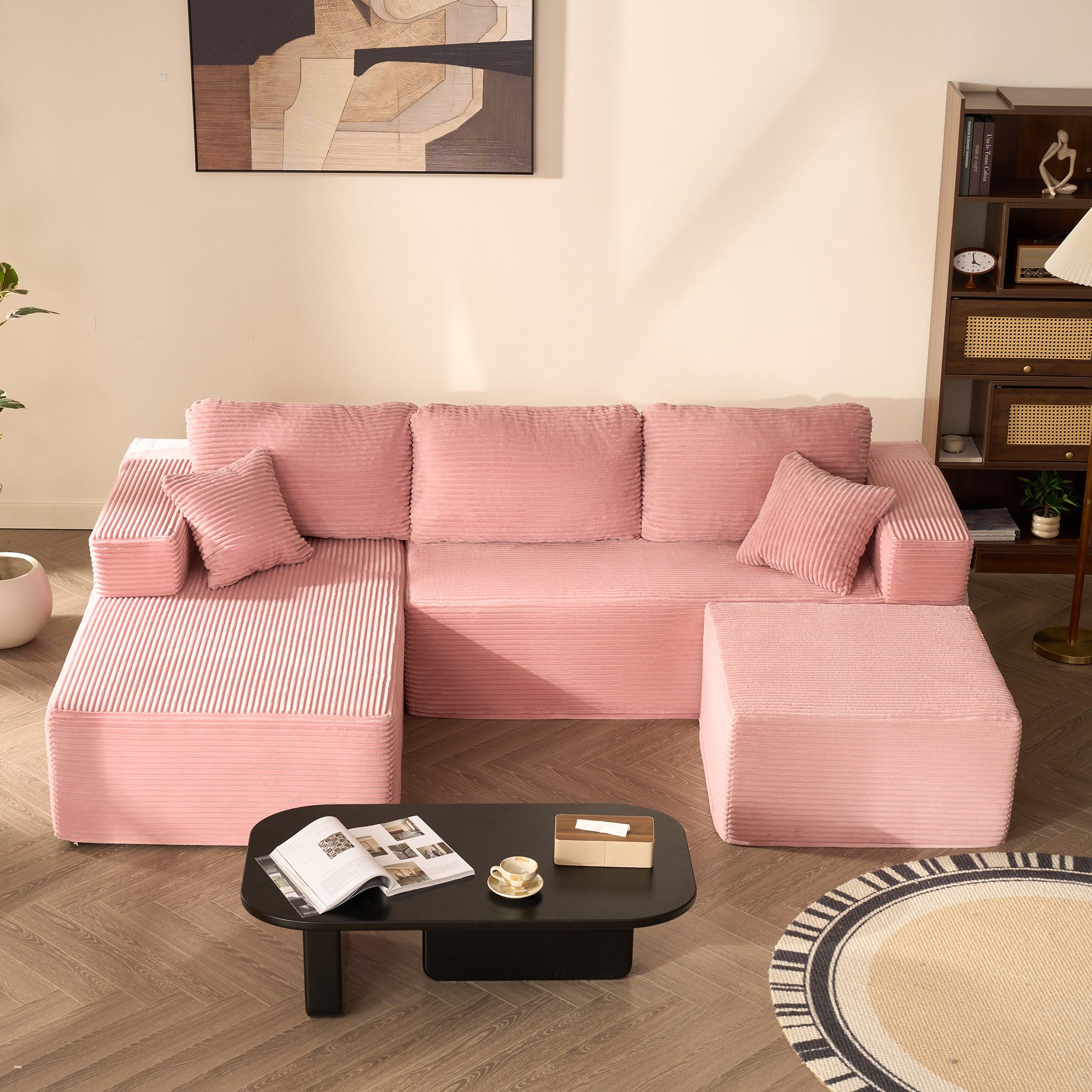 LITBIRD Ecksofa U-förmig 272x175x61 cm, modulares Oversize-Schlafsofa, montagefrei, mit Recamiere, extra tief sitzend, als Schlafsofa nutzbar