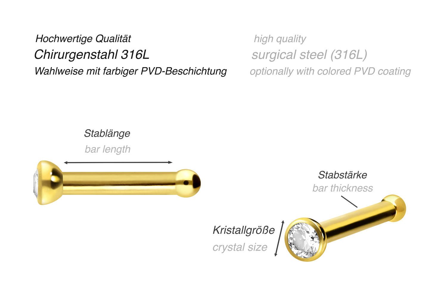 PIERCINGLINE Nasenpiercing Chirurgenstahl Nasenstecker Pin KRISTALL (Nasens günstig online kaufen