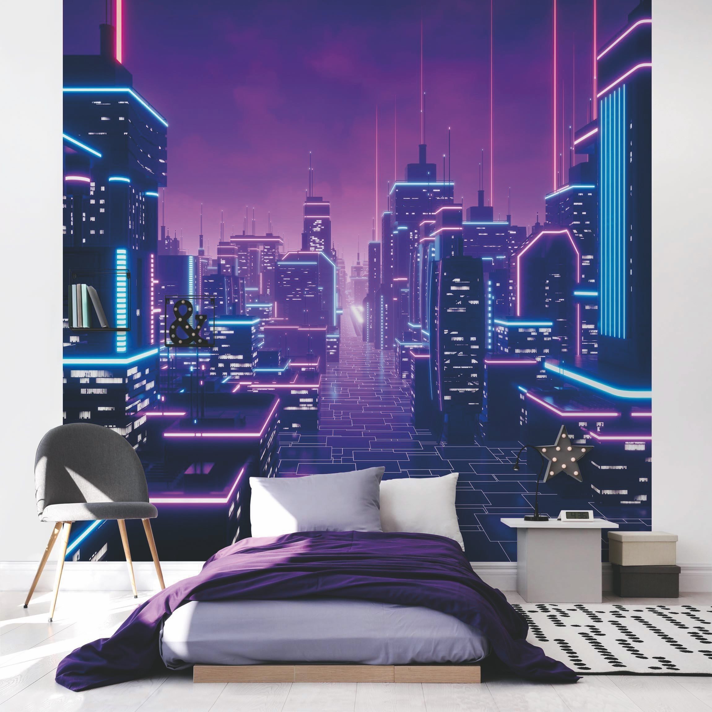 Bilderdepot24 Fototapete Gamer Neon Stadtlichter Wanddeko günstig online kaufen