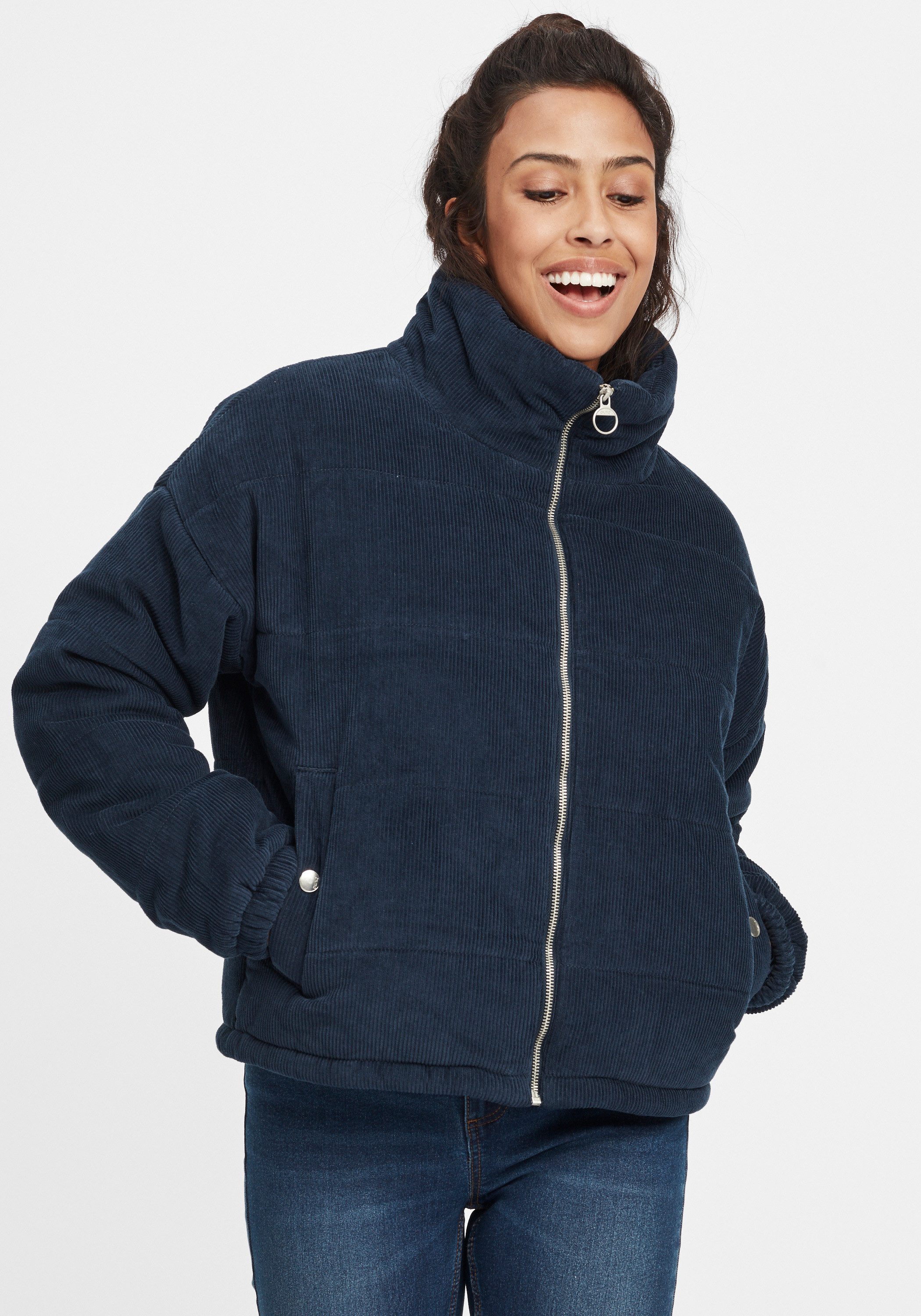 OXMO Steppjacke OXVidetta Kurze Cordjacke mit Stehkragen und Detail-Zipper