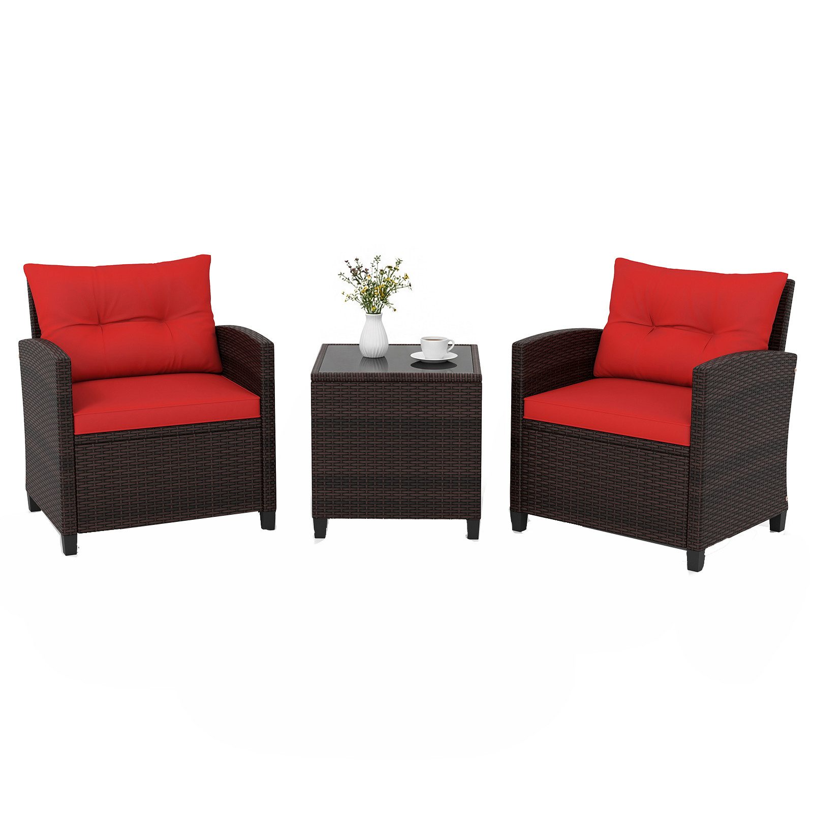 KOMFOTTEU Sitzgruppe Rattan Gartenmöbel, (Set, 3-tlg), mit Sitzkissen