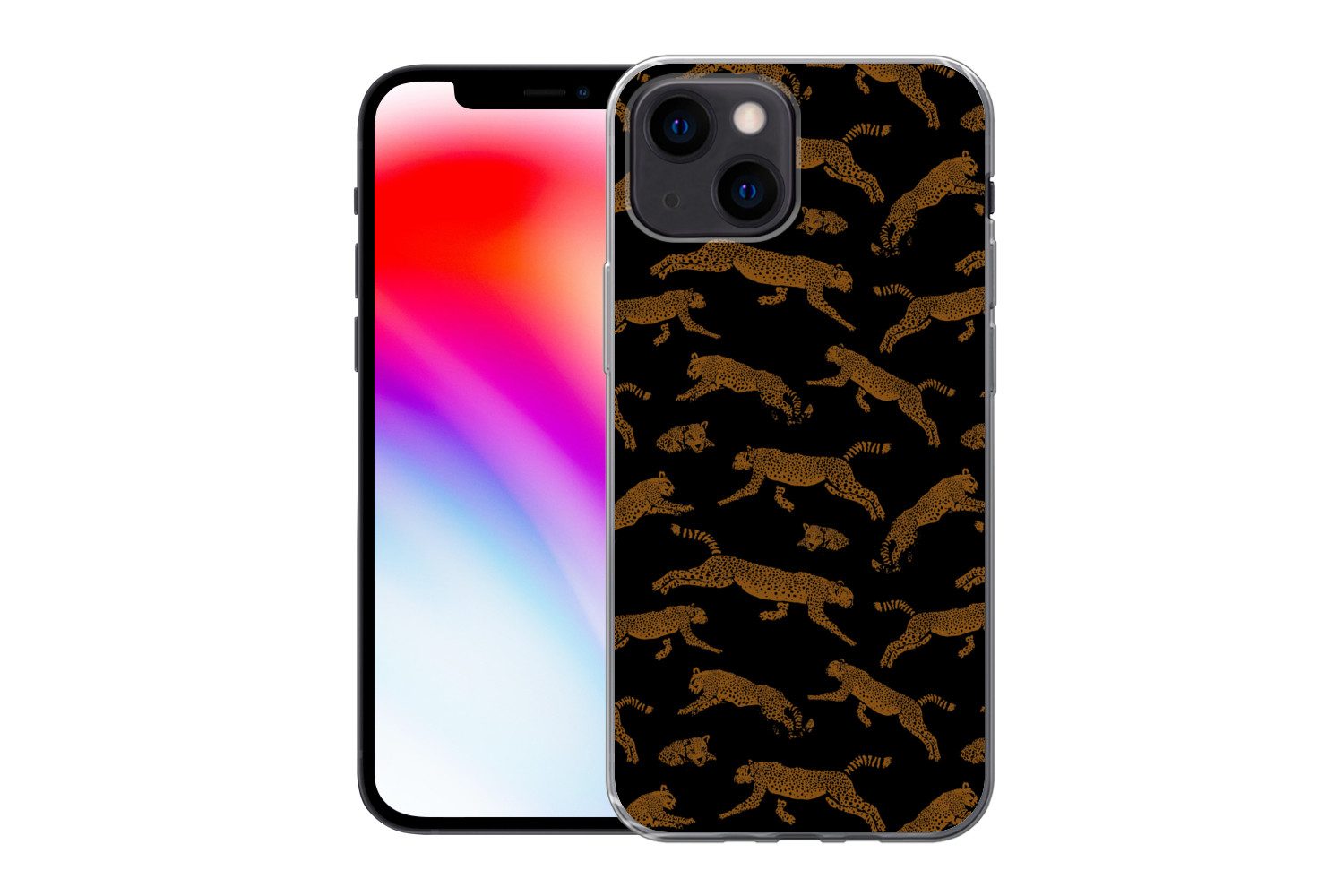 MuchoWow Handyhülle für Apple iPhone 13 mini Panther - Muster - Tiere - Schwarz - Braun, Smartphone-Bumper, Print, Handy Schutzhülle Dünn