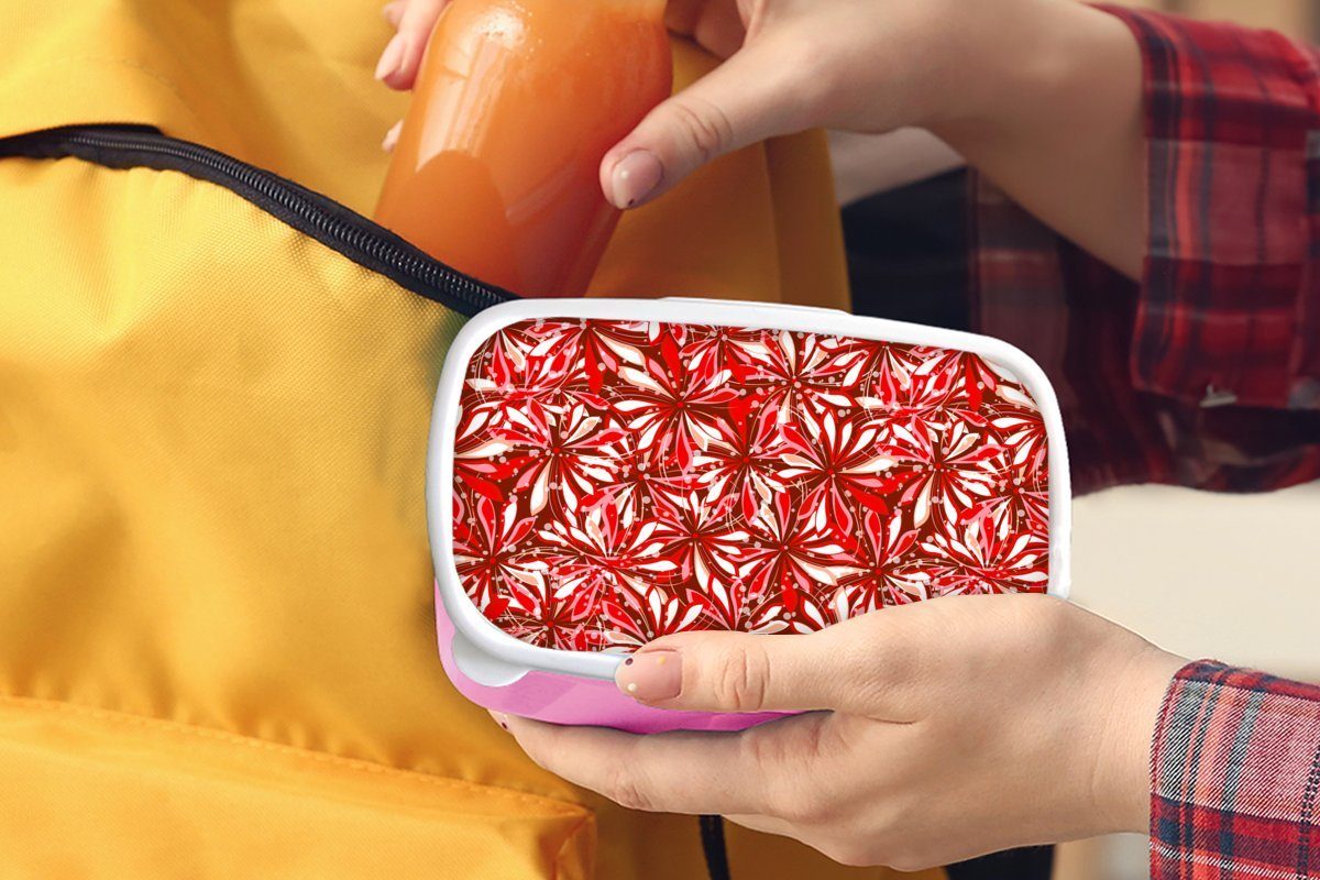 MuchoWow Lunchbox Blüte - Blumen, für Muster - Snackbox, Erwachsene, (2-tlg), Kunststoff, Kunststoff Brotdose Mädchen, rosa Brotbox - Kinder, Rot