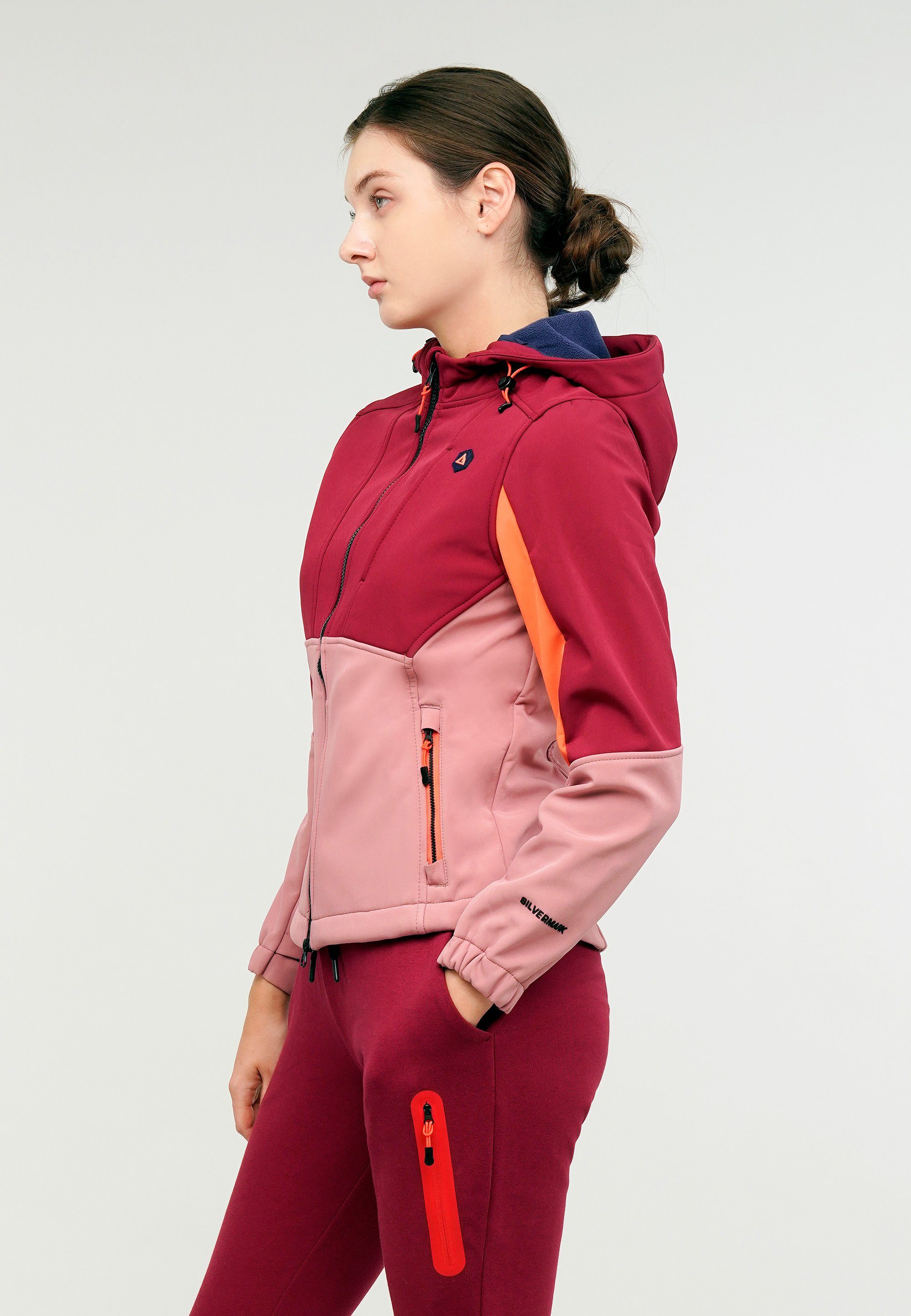 by Softshelljacke windabweisender mit GIORDANO G-Motion Silvermark rot-rosa Funktion und Teflon wasser-