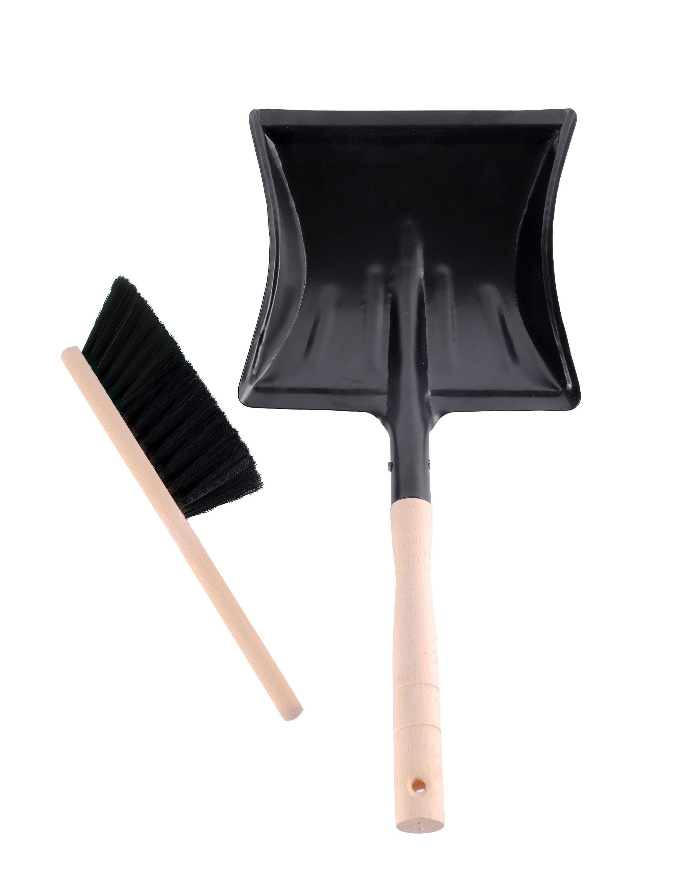 Garronda Reinigungsbürsten-Set Metall Kehrichtschaufel Kehrschaufel Kehrblech Handbesen PET GD-0010, (Kehrschaufel mit einem Holzgriff) Schwarz