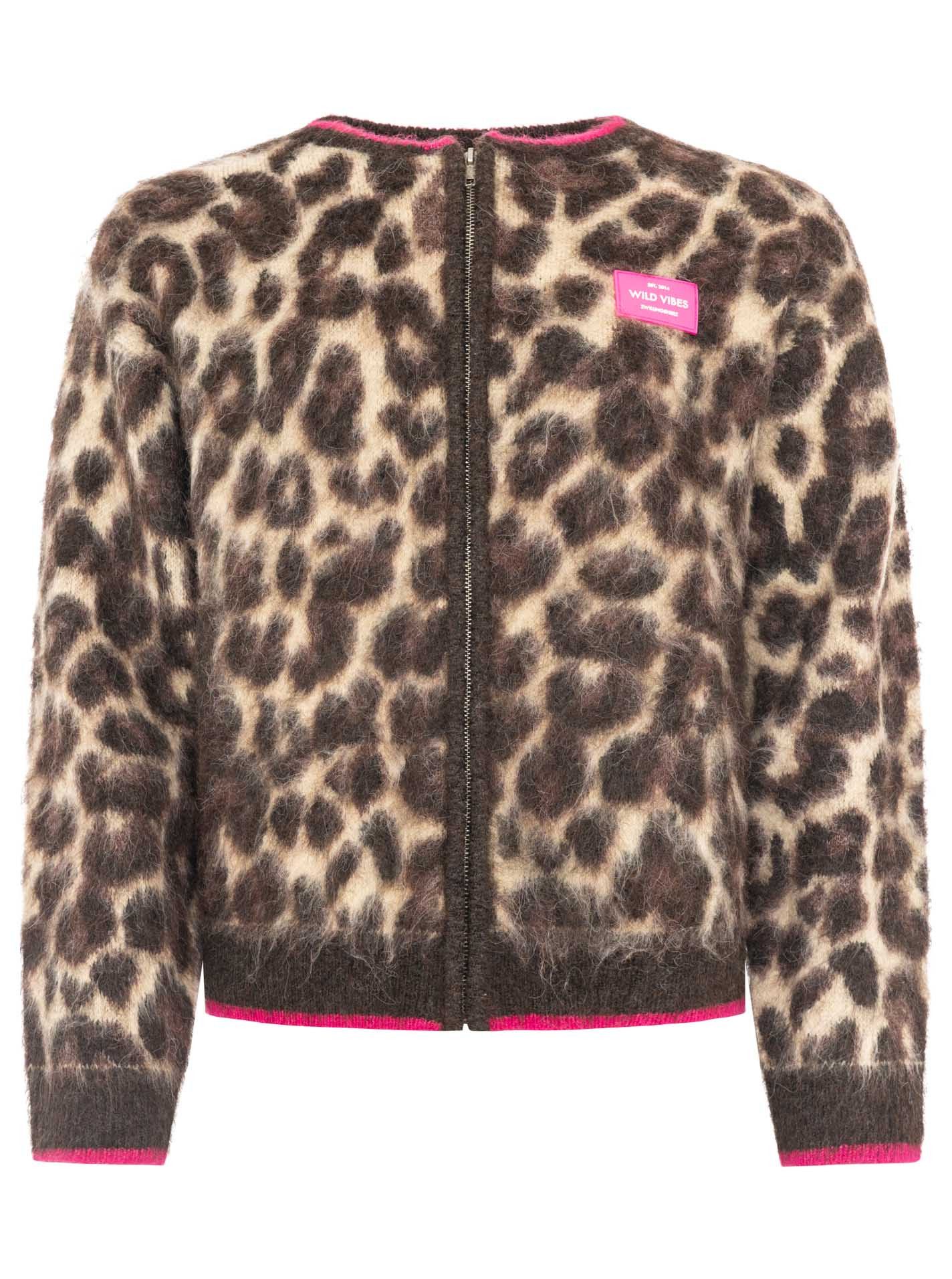 Zwillingsherz Strickjacke "Fluffy Leo" Reißverschluss, Eingriffstaschen, Logopatch, farbige Kanten – Bild 3 von 5