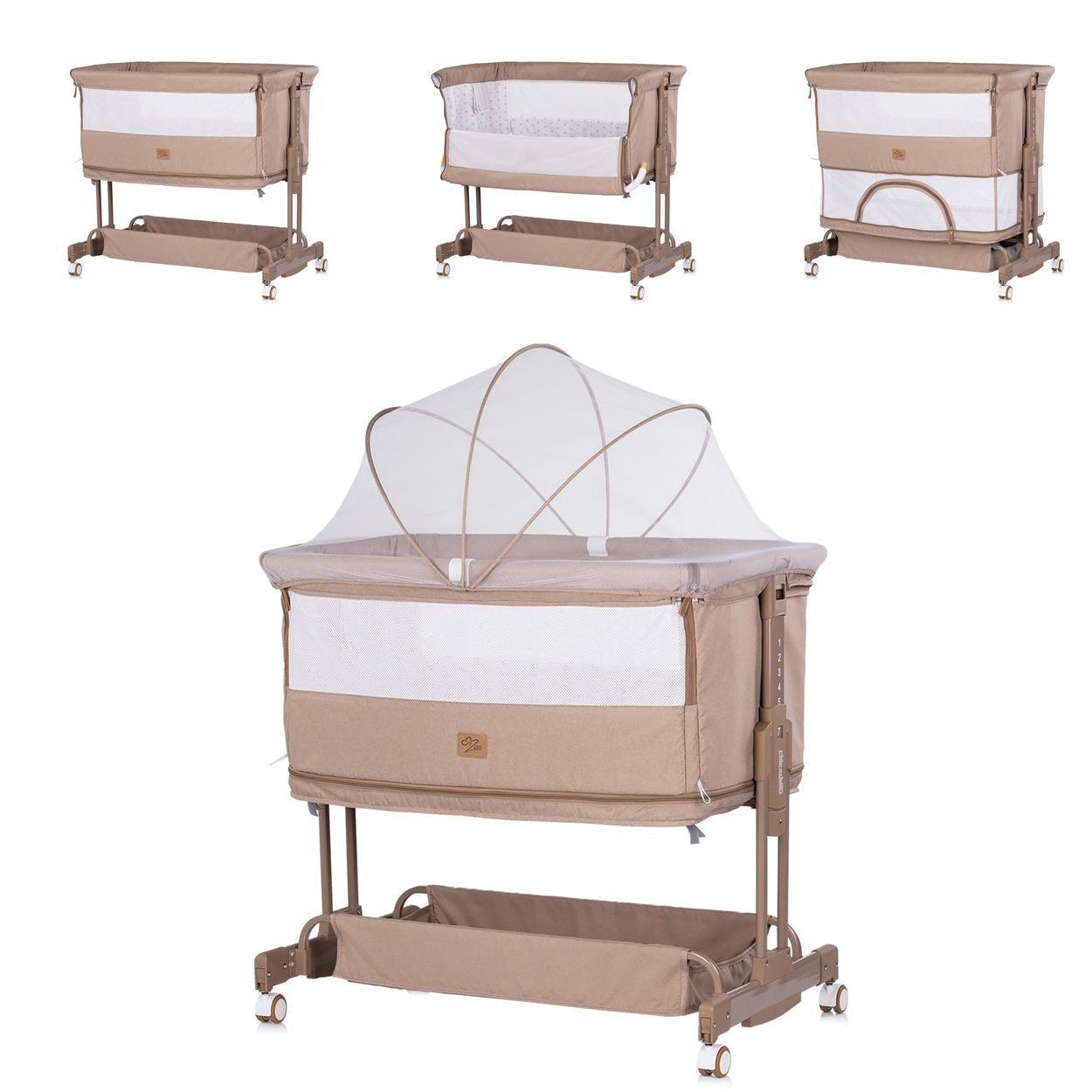 Chipolino Komplettbett Zen 2 in 1, Babybett Schaukelfunktion 7 Höhen Moskitonetz