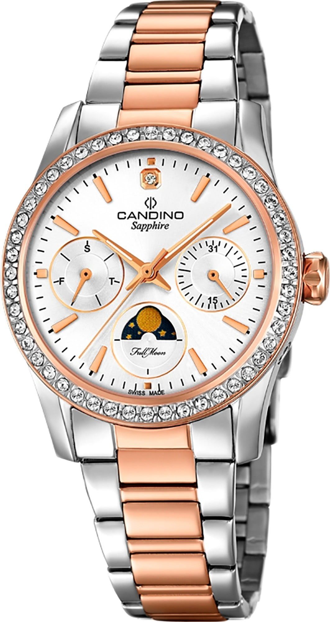 Candino Quarzuhr Candino Damen Uhr Analog C4688/1, Damen Armbanduhr rund, Edelstahlarmband silber, rosegold, Fashion