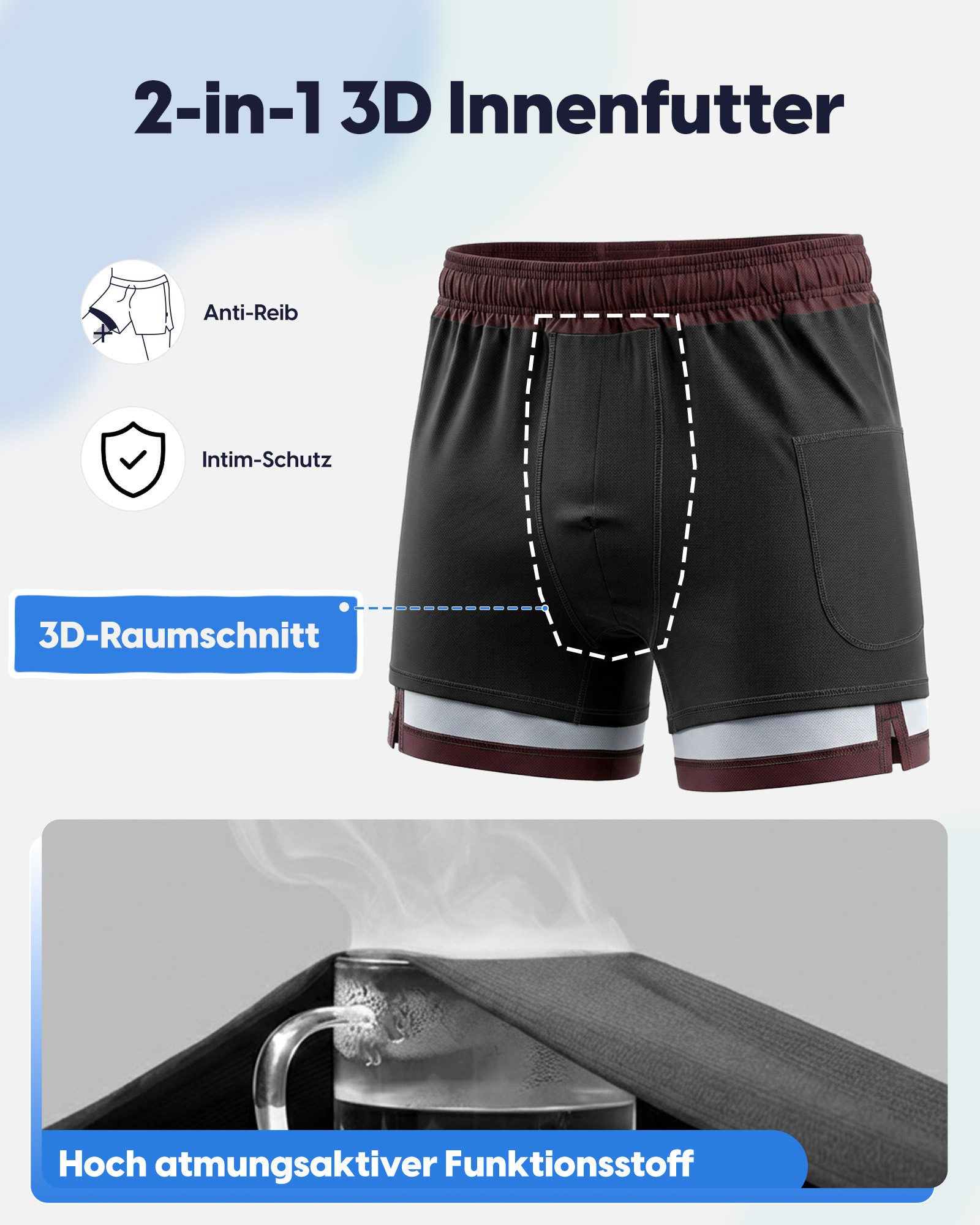 MaaMgic Shorts Herren Elastan kurze Hose 2-in-1 Badehose schnelltrocknend Sporthose (1-tlg)