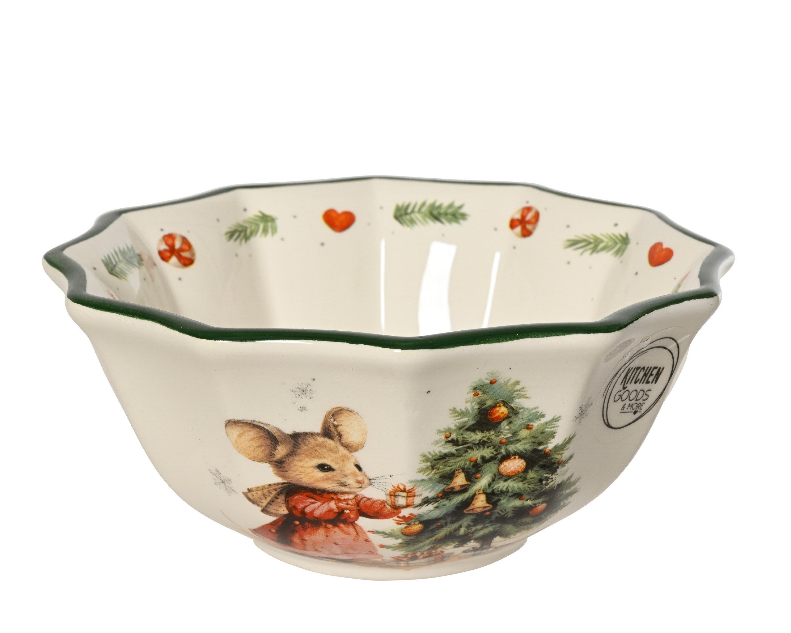 Kaemingk Müslischale, Keramik, Müslischale 16,5cm Keramik Weihnachtsmaus mit Tannenbaum Weiß / Bunt