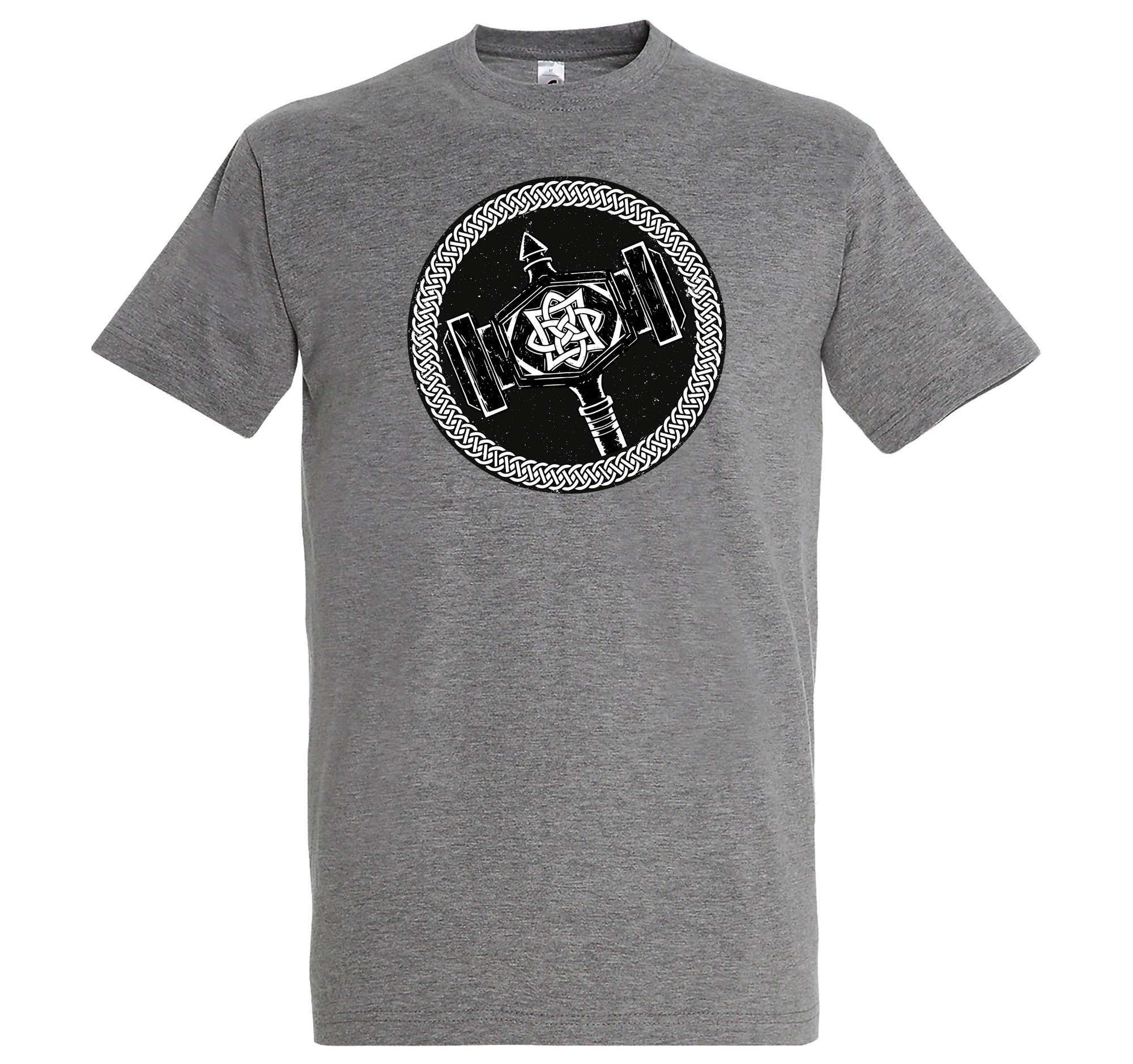 Herren Frontprint Viking Designz Youth Grau mit trendigem Shirt T-Shirt Hammer