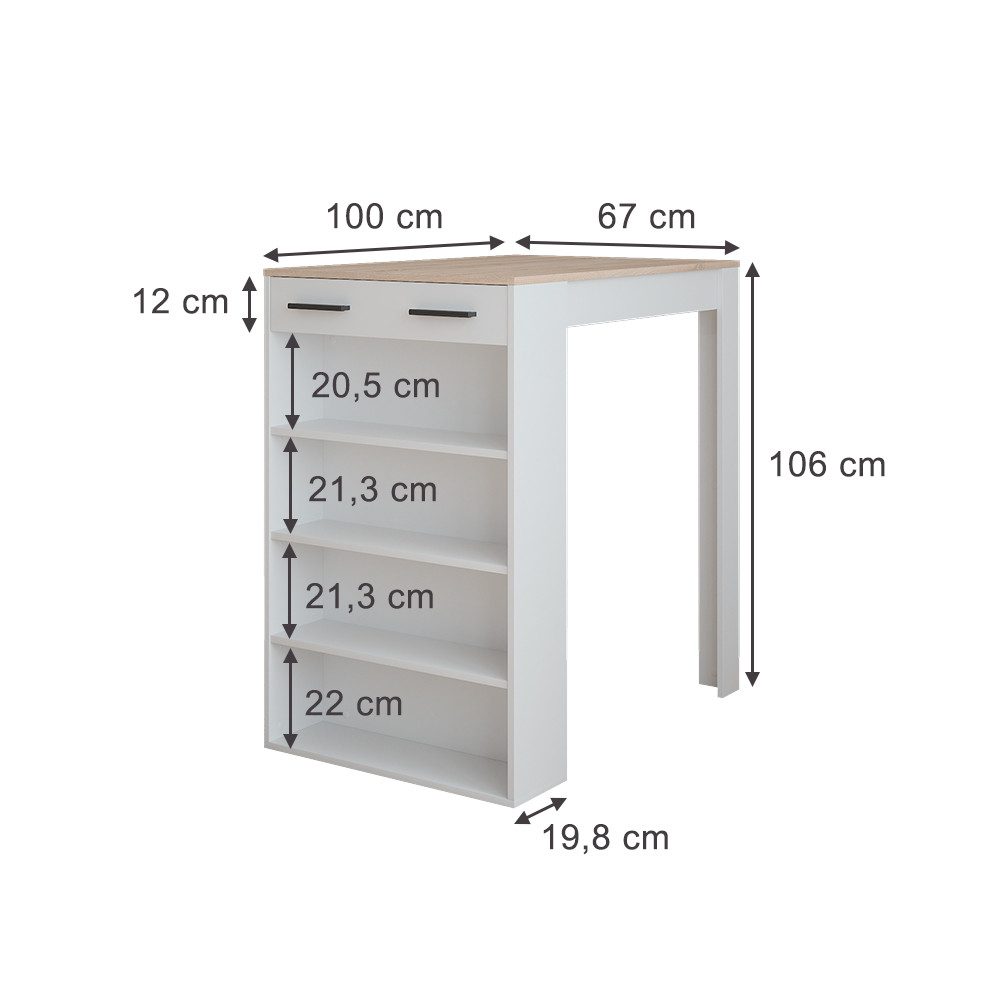 Vicco Bartisch, Weiß/Sonoma, 67 x 100 cm Bartisch günstig online kaufen